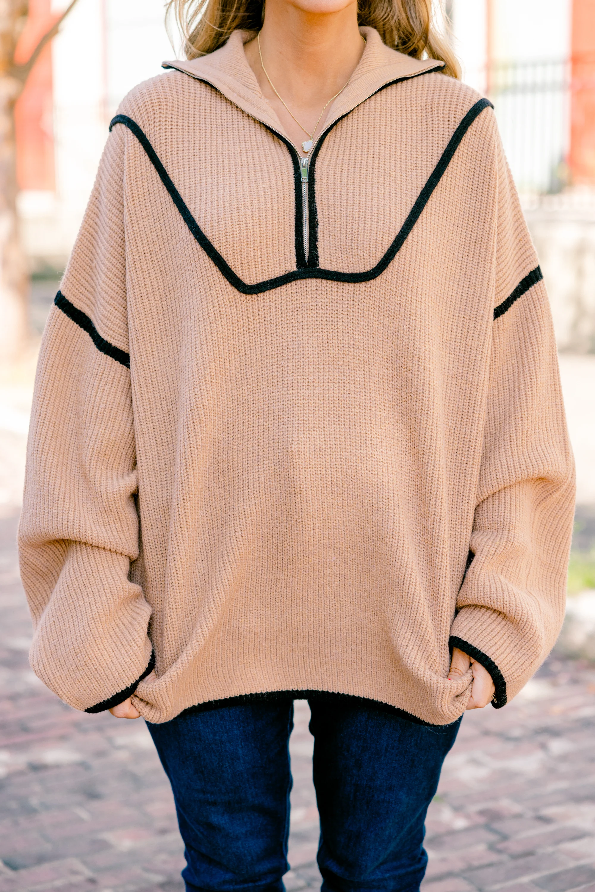 Falling For Fall Sweater, Taupe-Black - Giverhouse