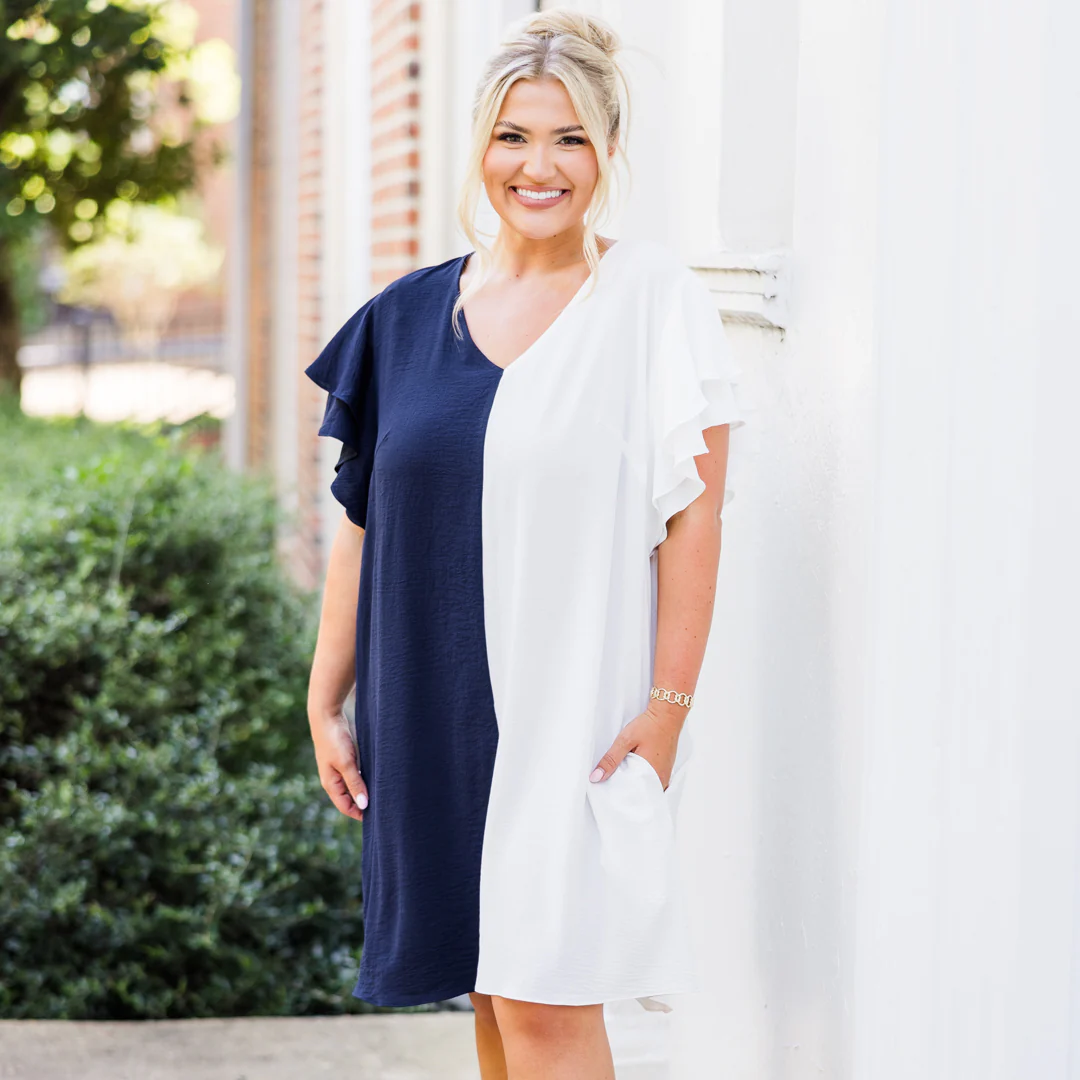 Saturday Best Dress, Navy-White - Giverhouse