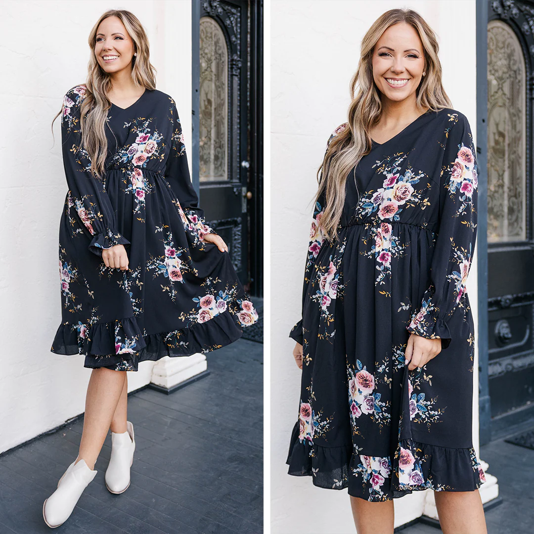 Beautifully Blooming Dress, Black - Giverhouse