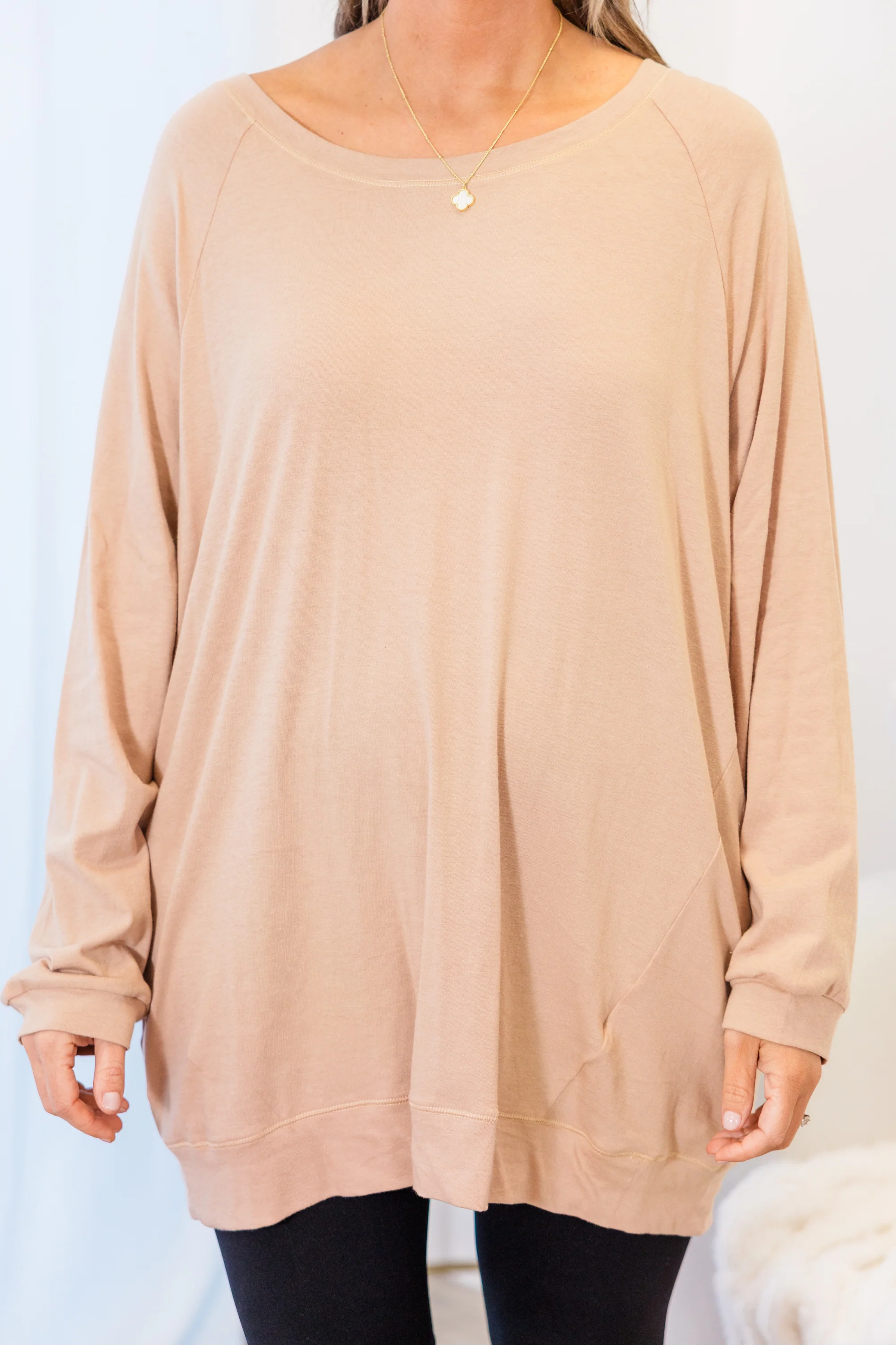 Slouchy Dolman Tunic Long Sleeve, Warm Taupe - Giverhouse