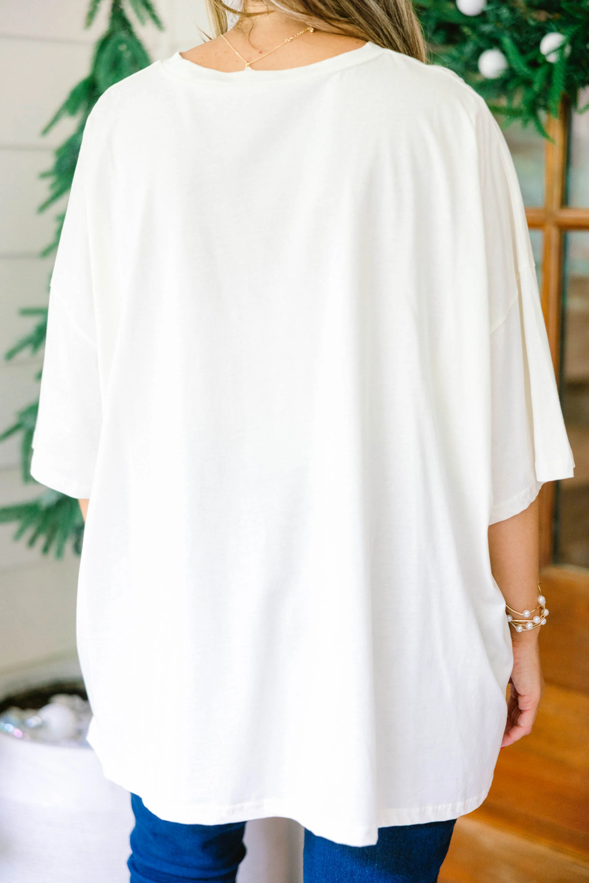 Santa Bows Boyfriend Tee, Ivory - Giverhouse