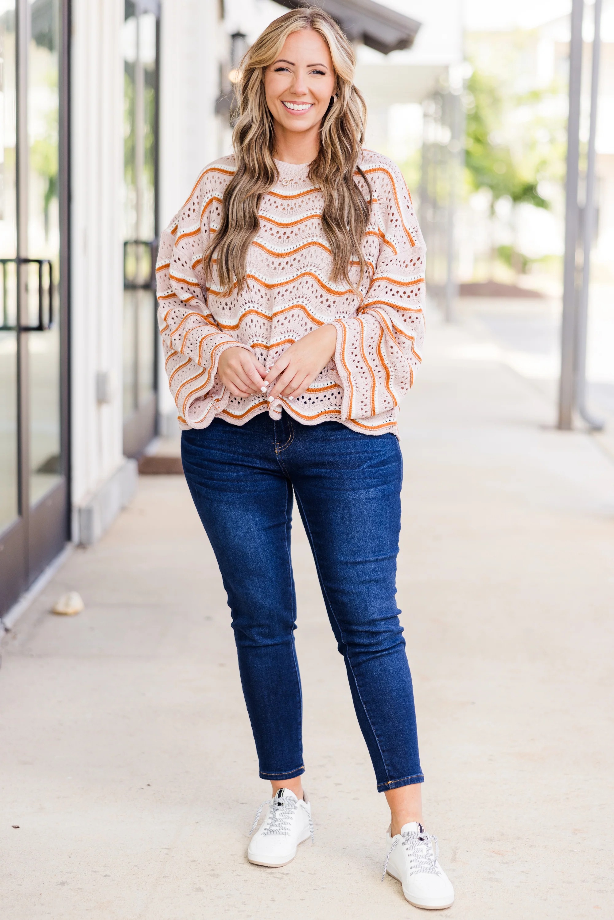 Wavy Comfort Sweater, Cream-Brown - Giverhouse