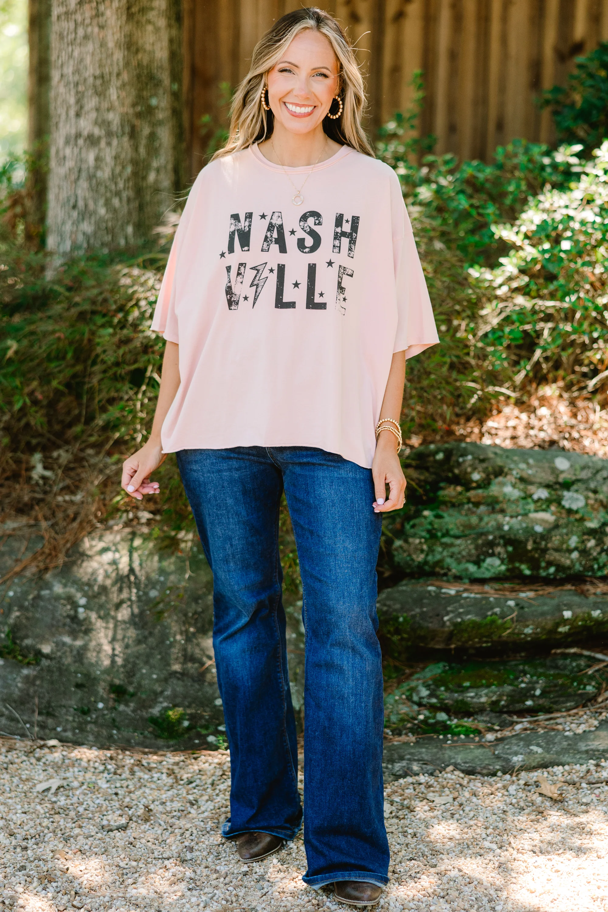 Nashville City Nights Vintage Wash Tee, Blush Pink - Giverhouse