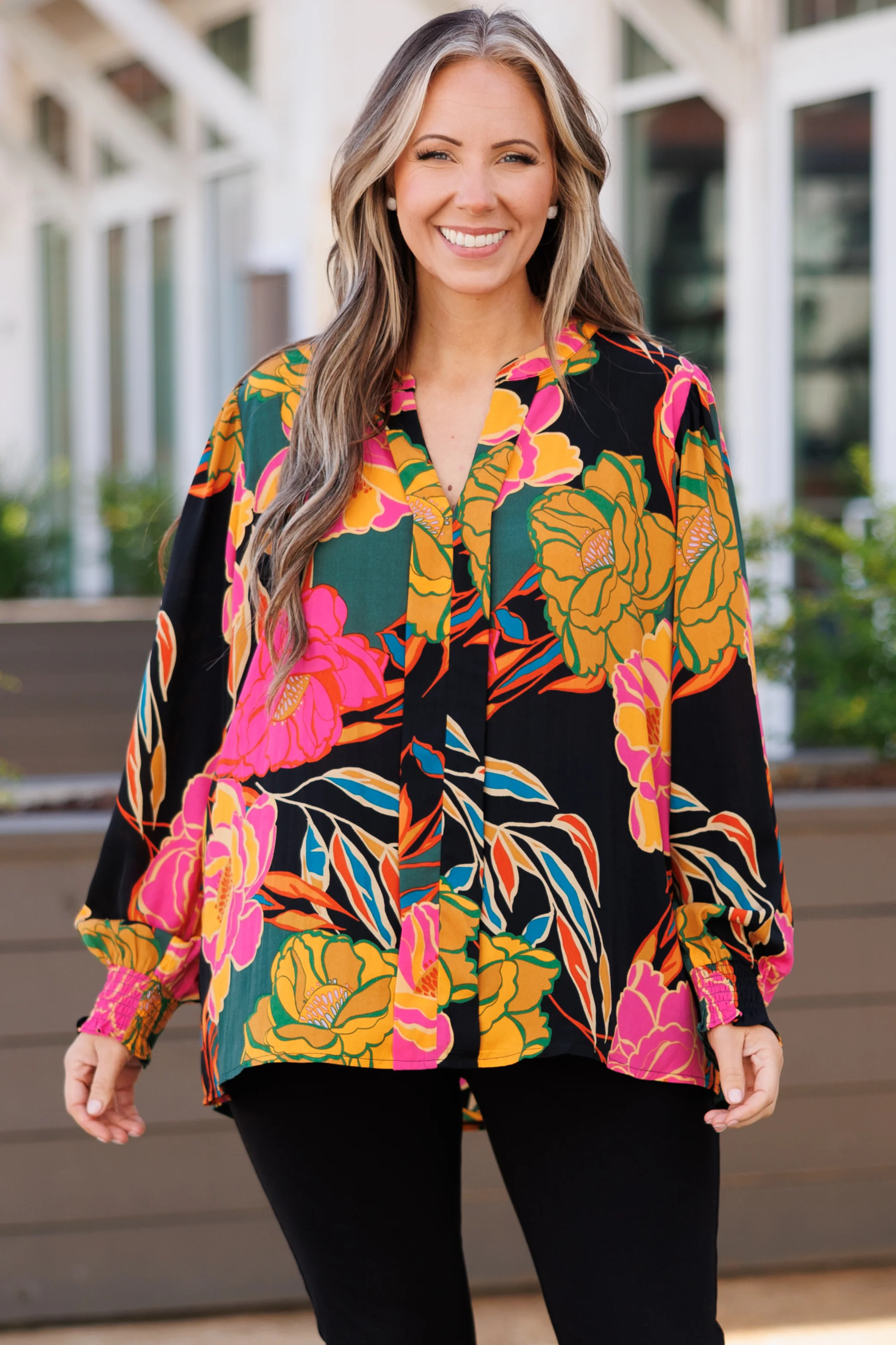 Vibrant Vine Blouse, Black - Giverhouse
