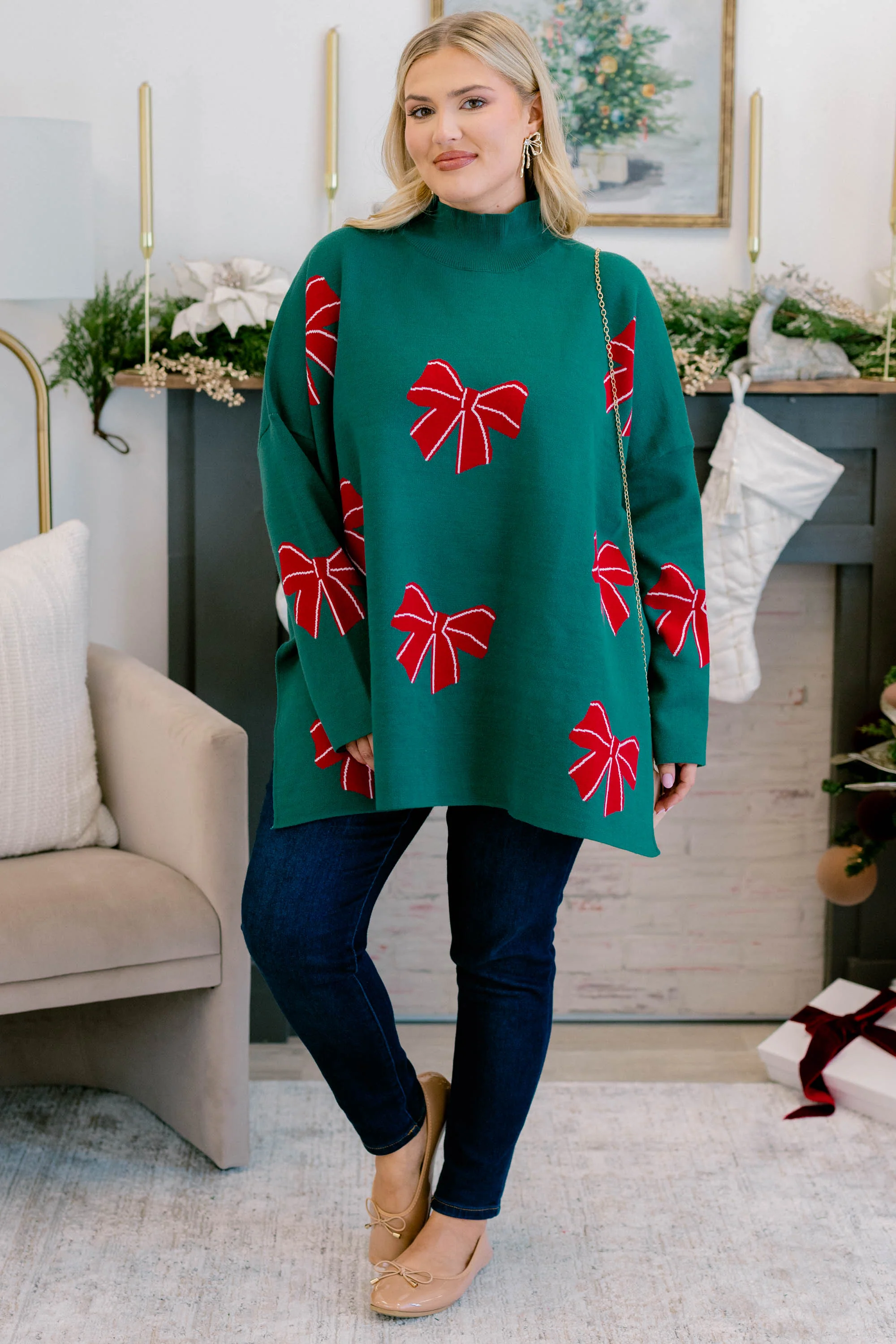 Everything And More Sweater, Green Bow - Giverhouse