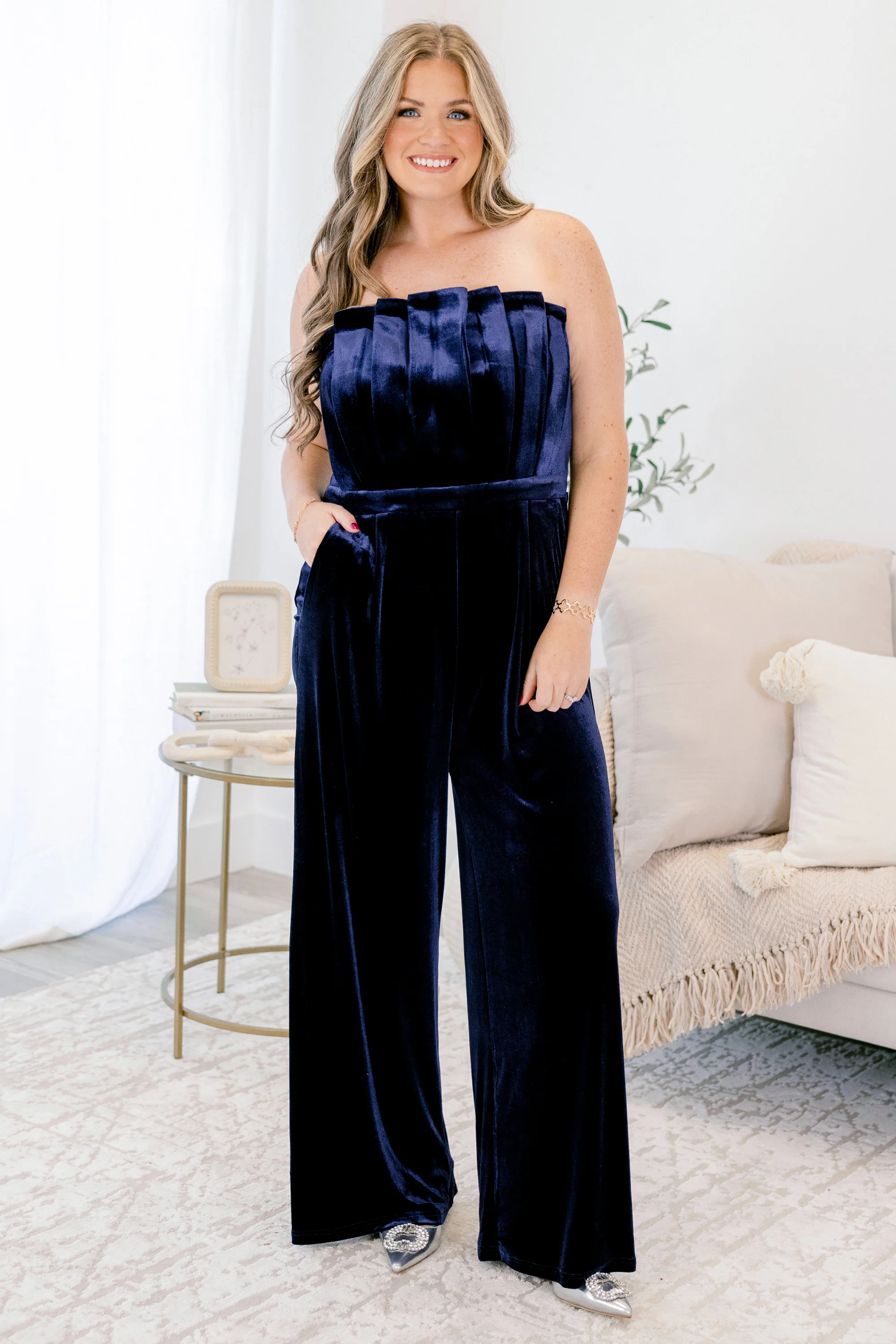 Waltz Through Winter Jumpsuit, Navy Blue - Giverhouse