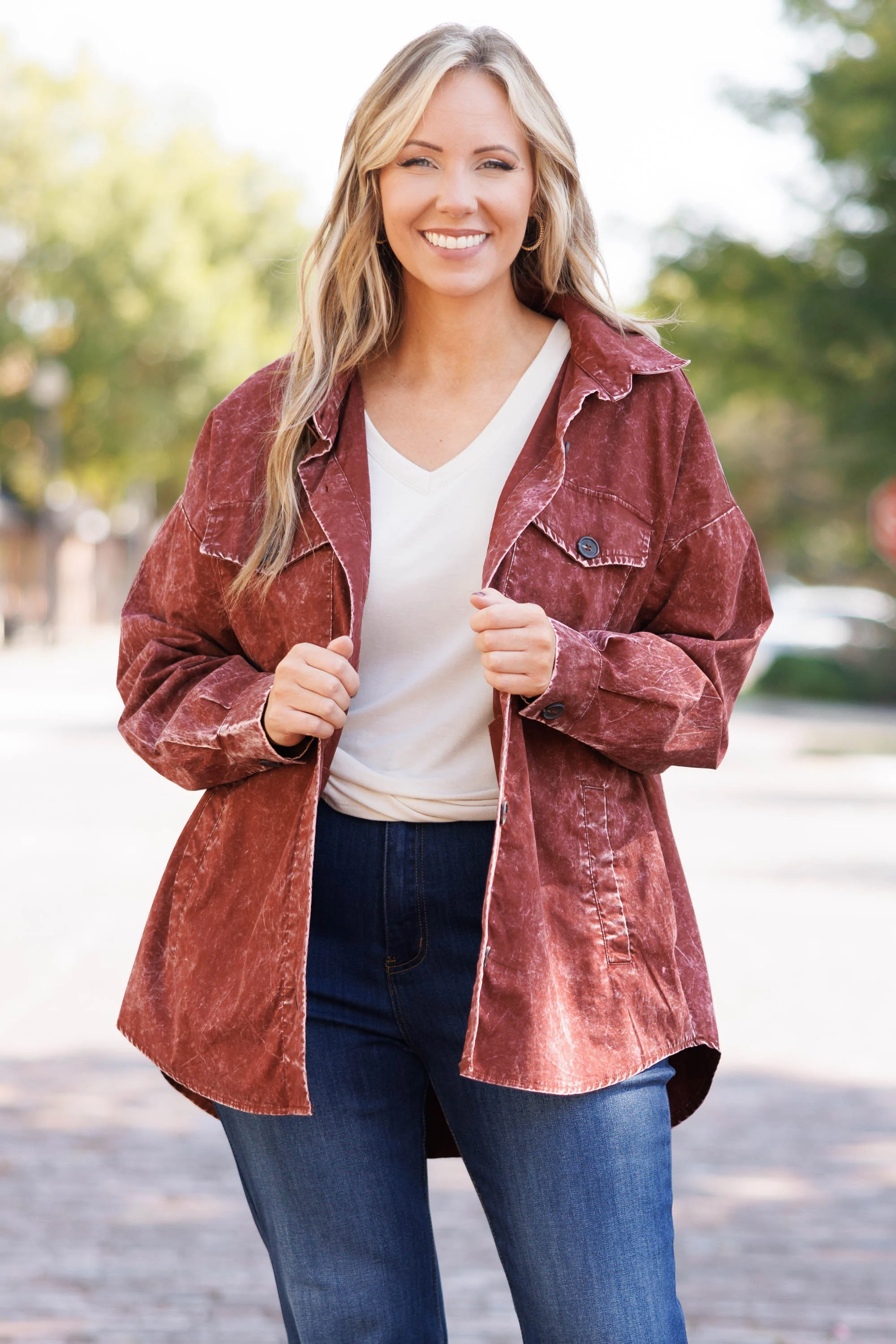 Feisty and Fun Shacket, Dark Rust - Giverhouse