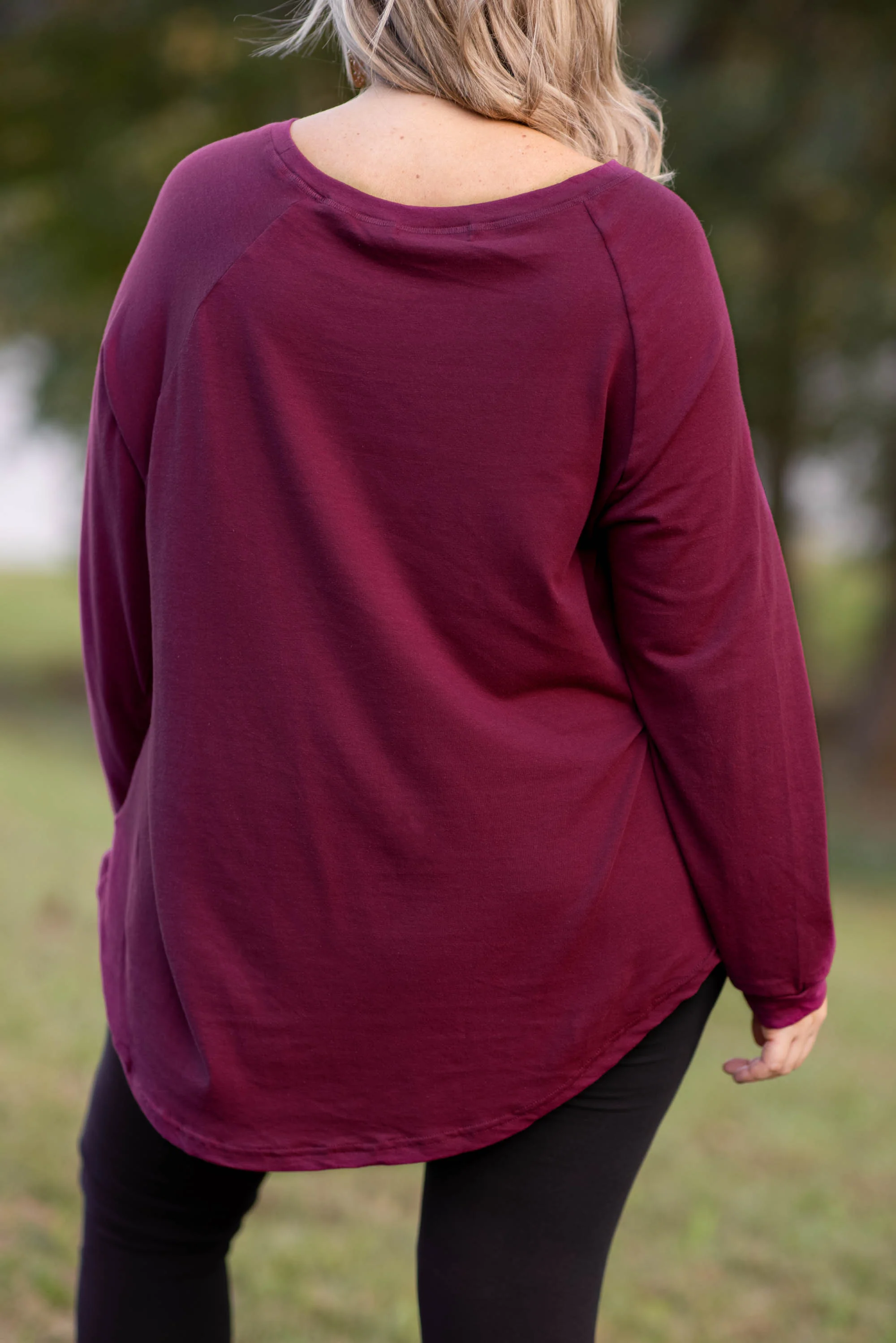 Curved Hem Slouchy Tunic, Wine - Giverhouse