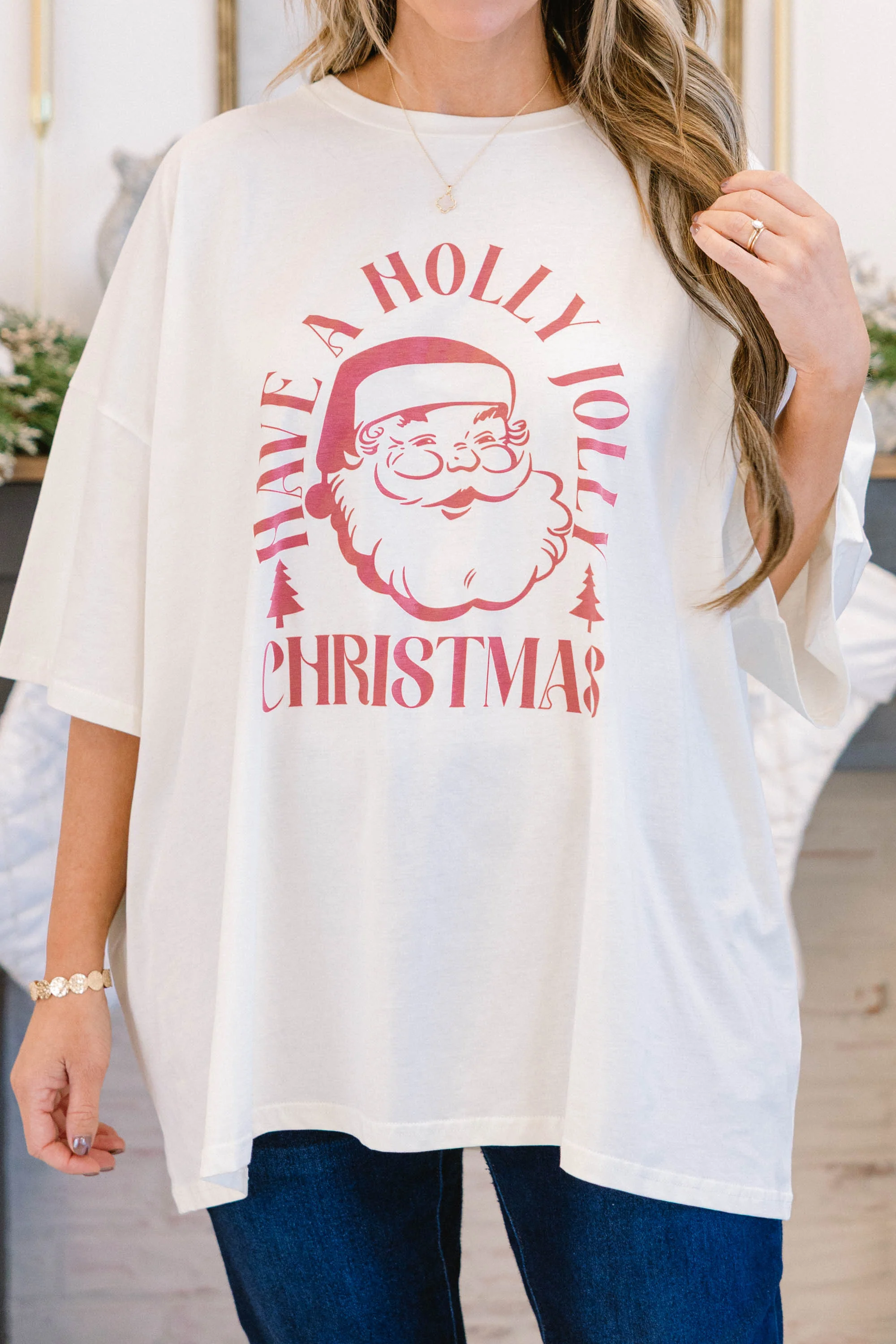 Have A Holly Jolly Christmas Boyfriend Tee, Ivory - Giverhouse