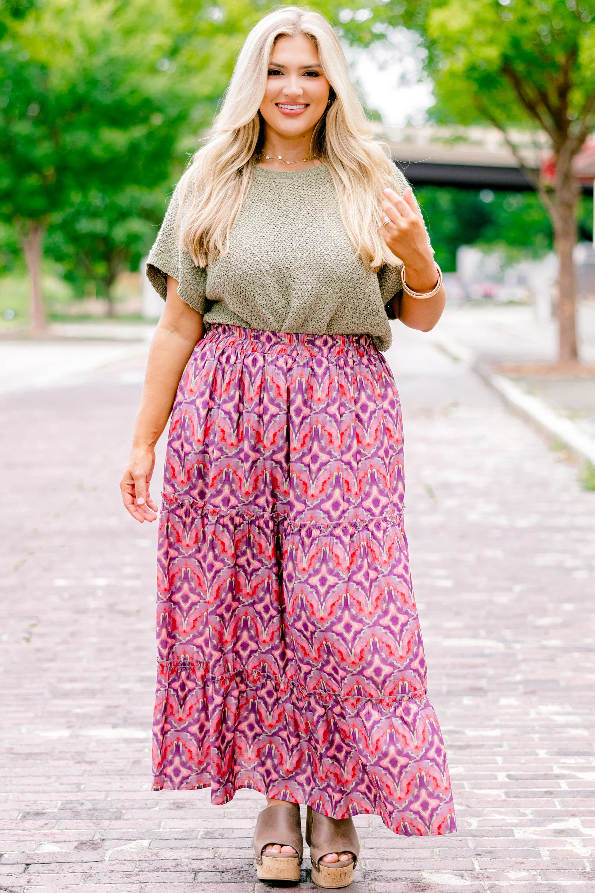 Whimsical Woman Maxi Skirt, Magenta - Giverhouse