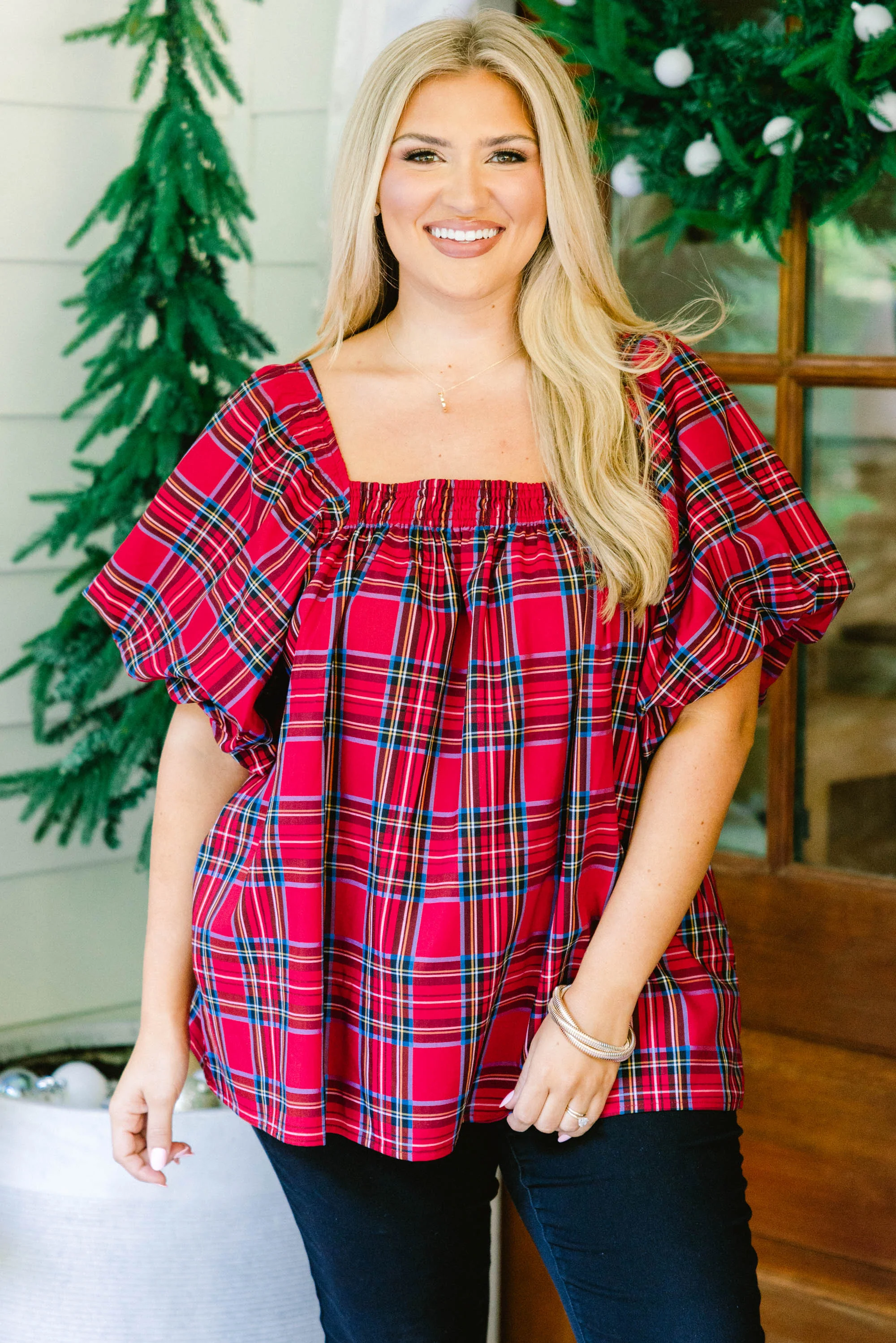 Cozy Love Top, Red Plaid - Giverhouse