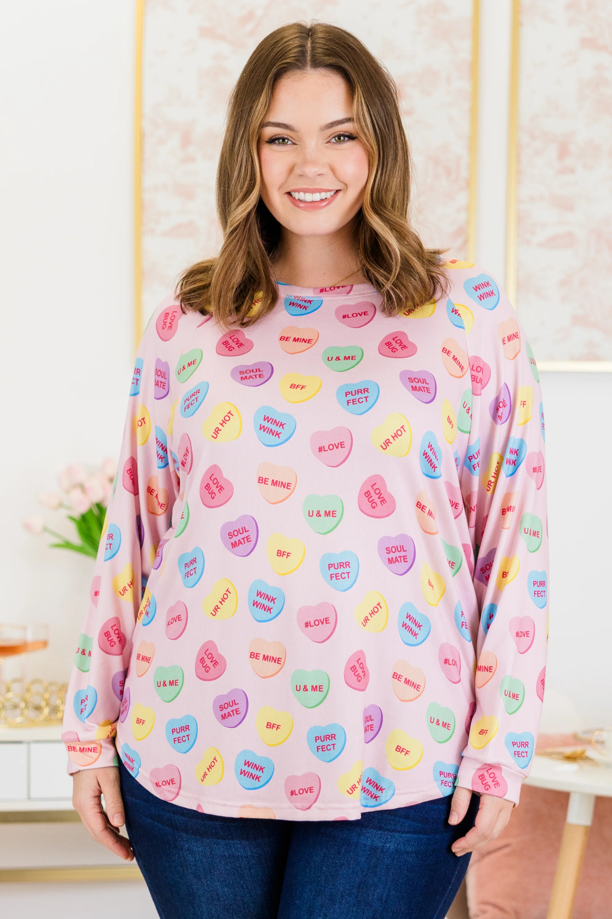 Curved Hem Slouchy Dolman Tunic, Conversation Heart - Giverhouse