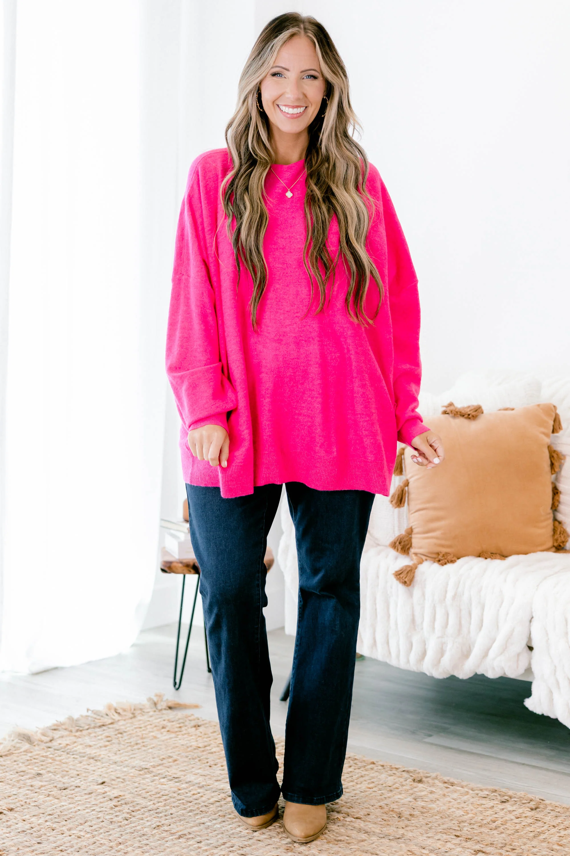 On My Own Sweater, Fuchsia - Giverhouse