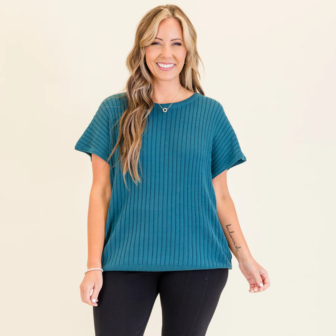 Ribbed Staple Sweater, Jade Green - Giverhouse