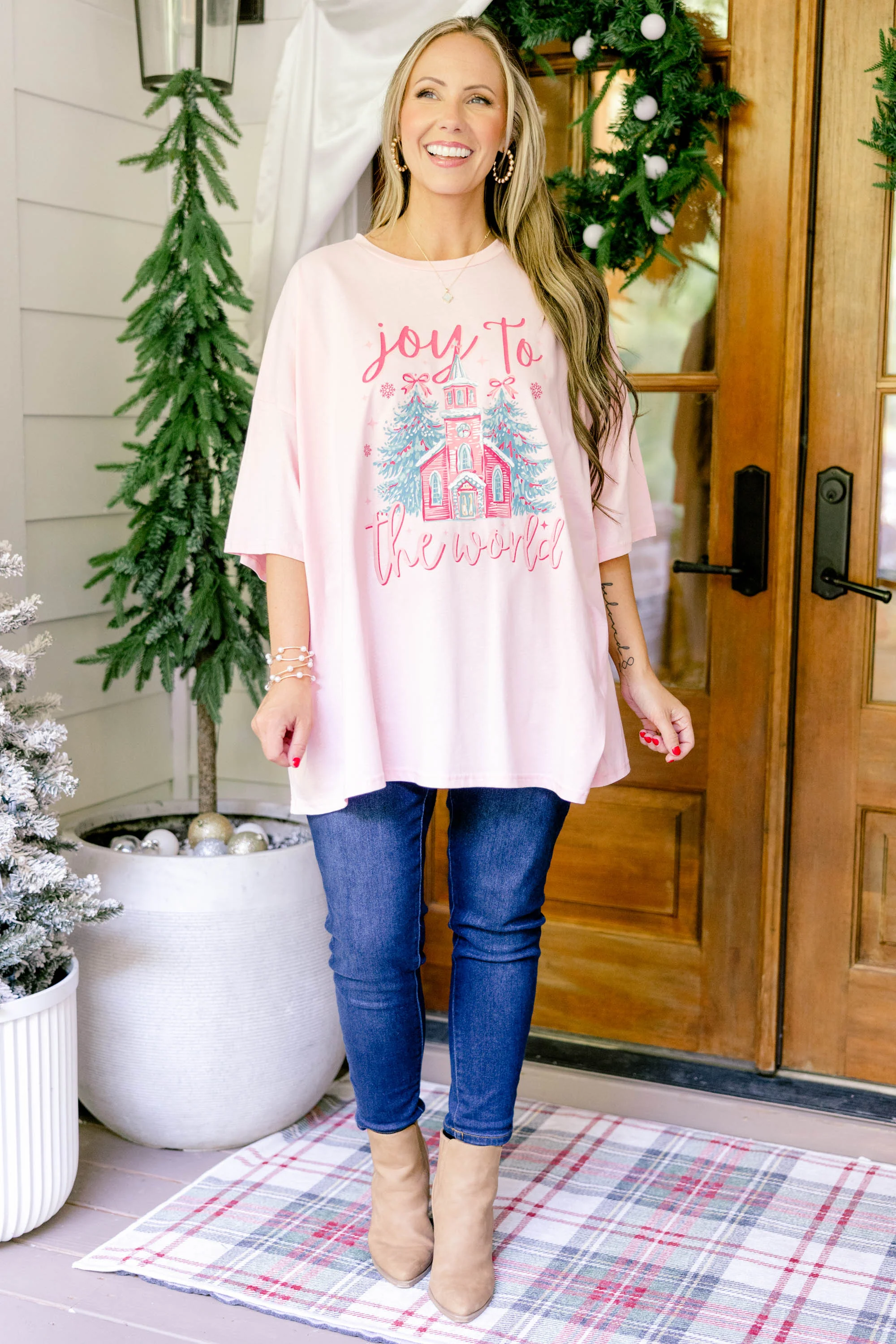 Joy to the World Boyfriend Tee, Dusty Pink - Giverhouse