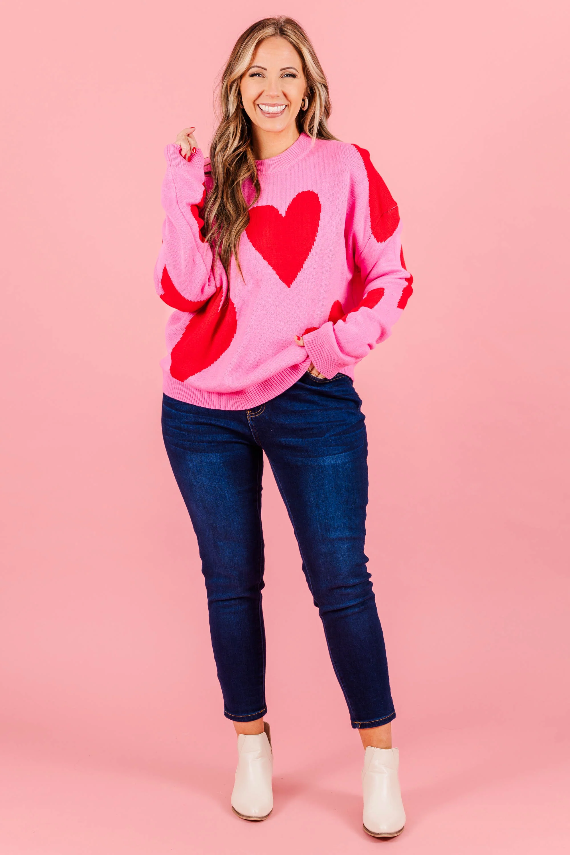 Harmonious Heart Sweater, Pink-Red - Giverhouse