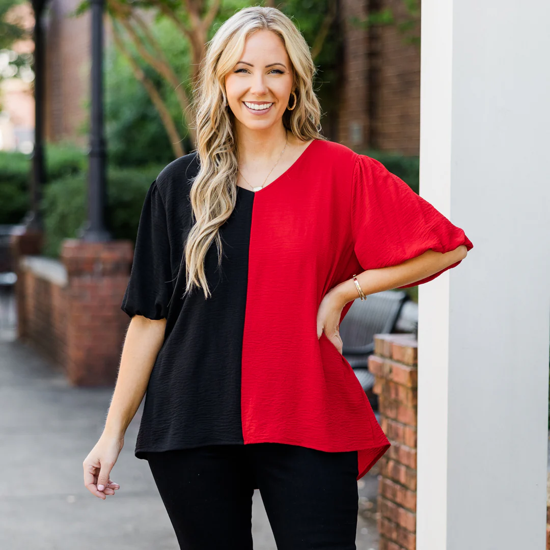Sideline Sweetheart Top, Black-Red - Giverhouse