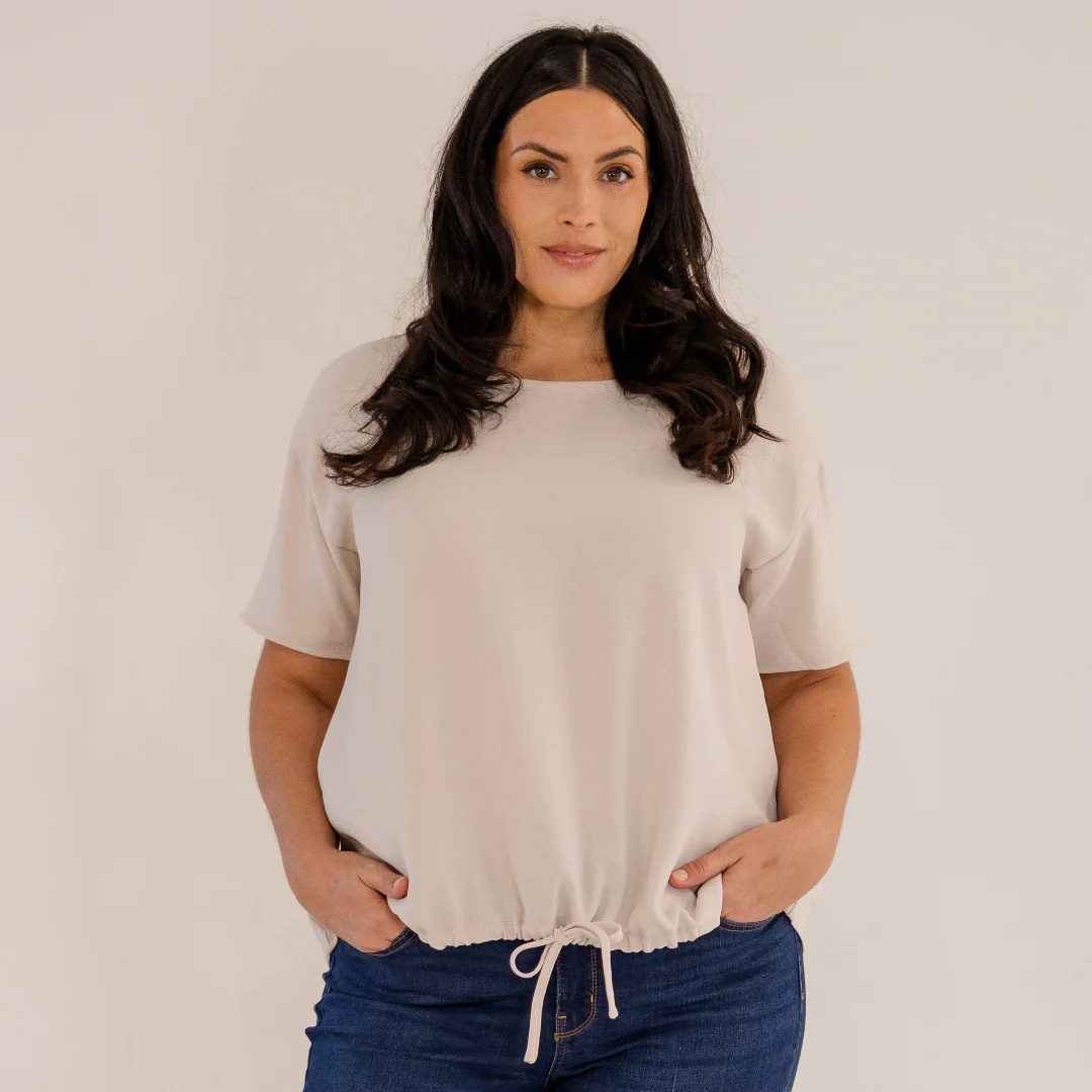 Ricker Tie Hem Top, Stone - Giverhouse