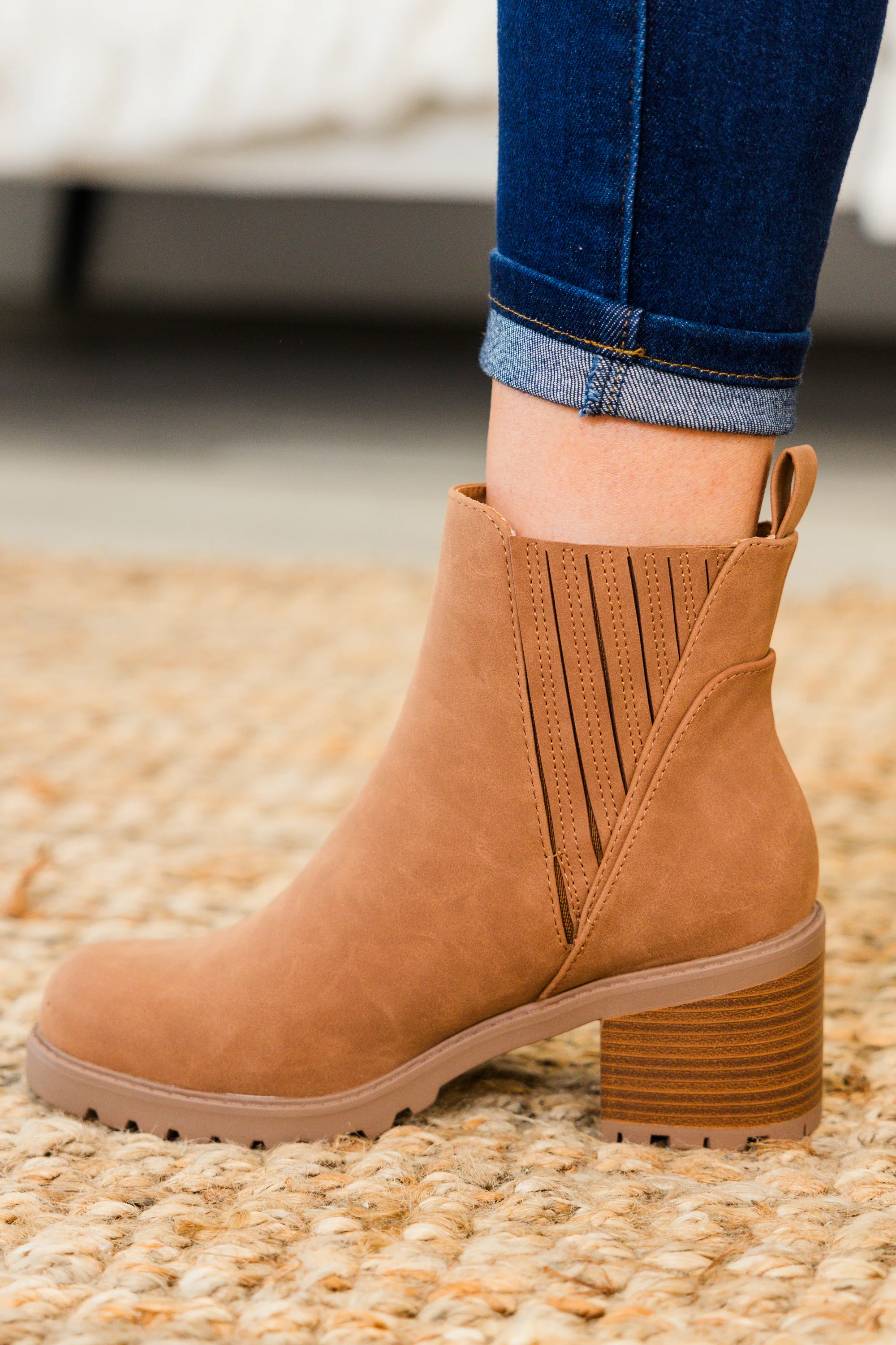 Shift In Perspective Booties, Cognac - Giverhouse