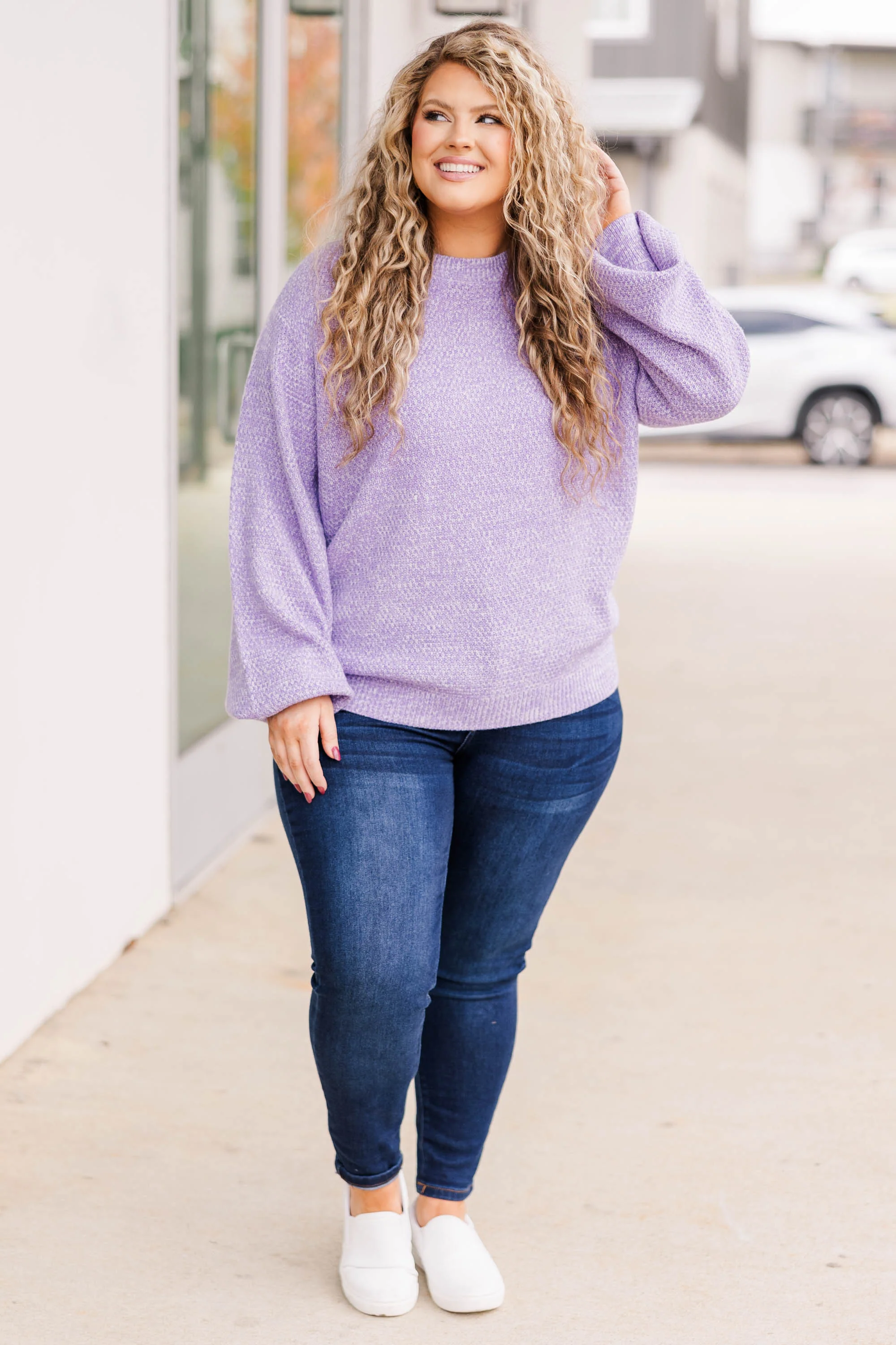 Cozy Bubble Sleeve Sweater, Lavender - Giverhouse