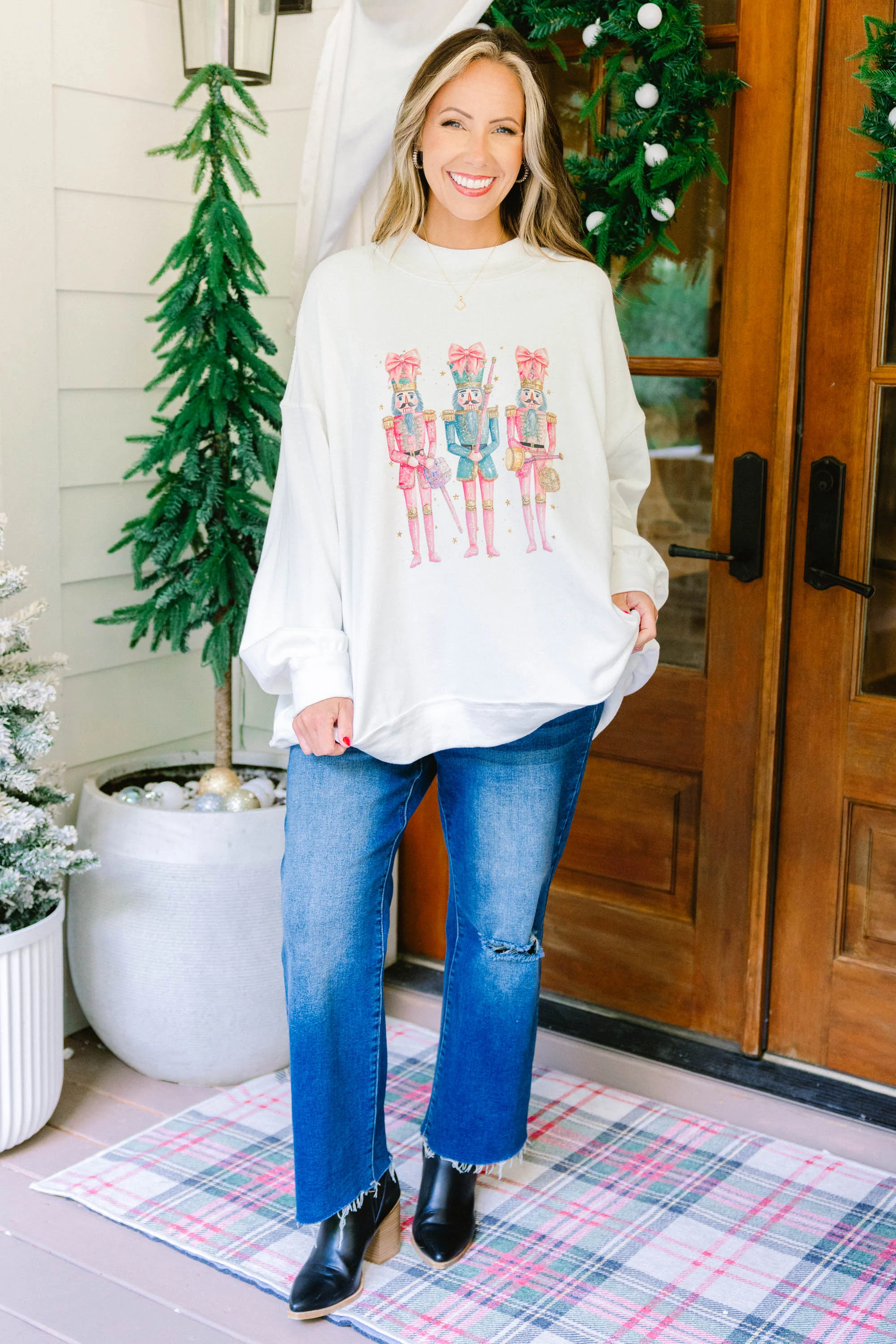 Nutcracker Christmas Mock Neck Pullover, Ivory - Giverhouse