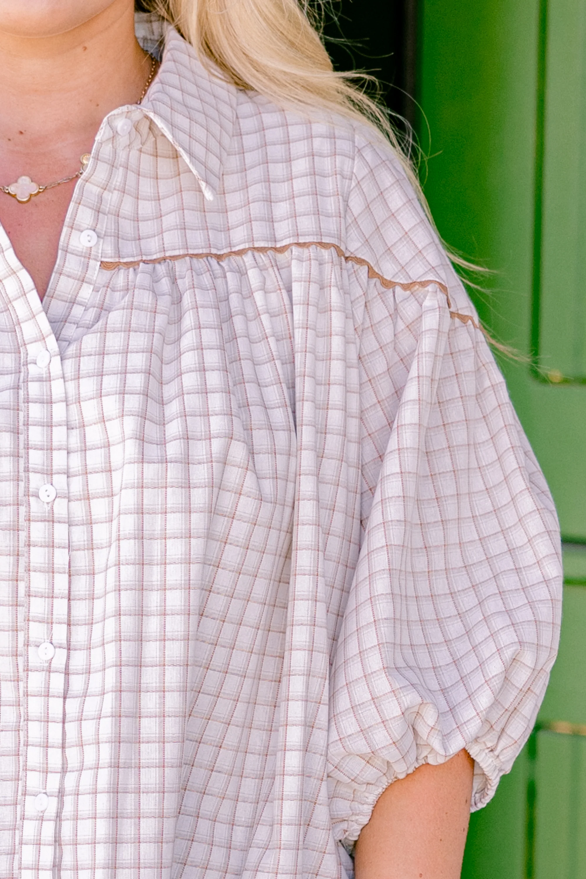 Love Is All Around Blouse, Cream Plaid - Giverhouse