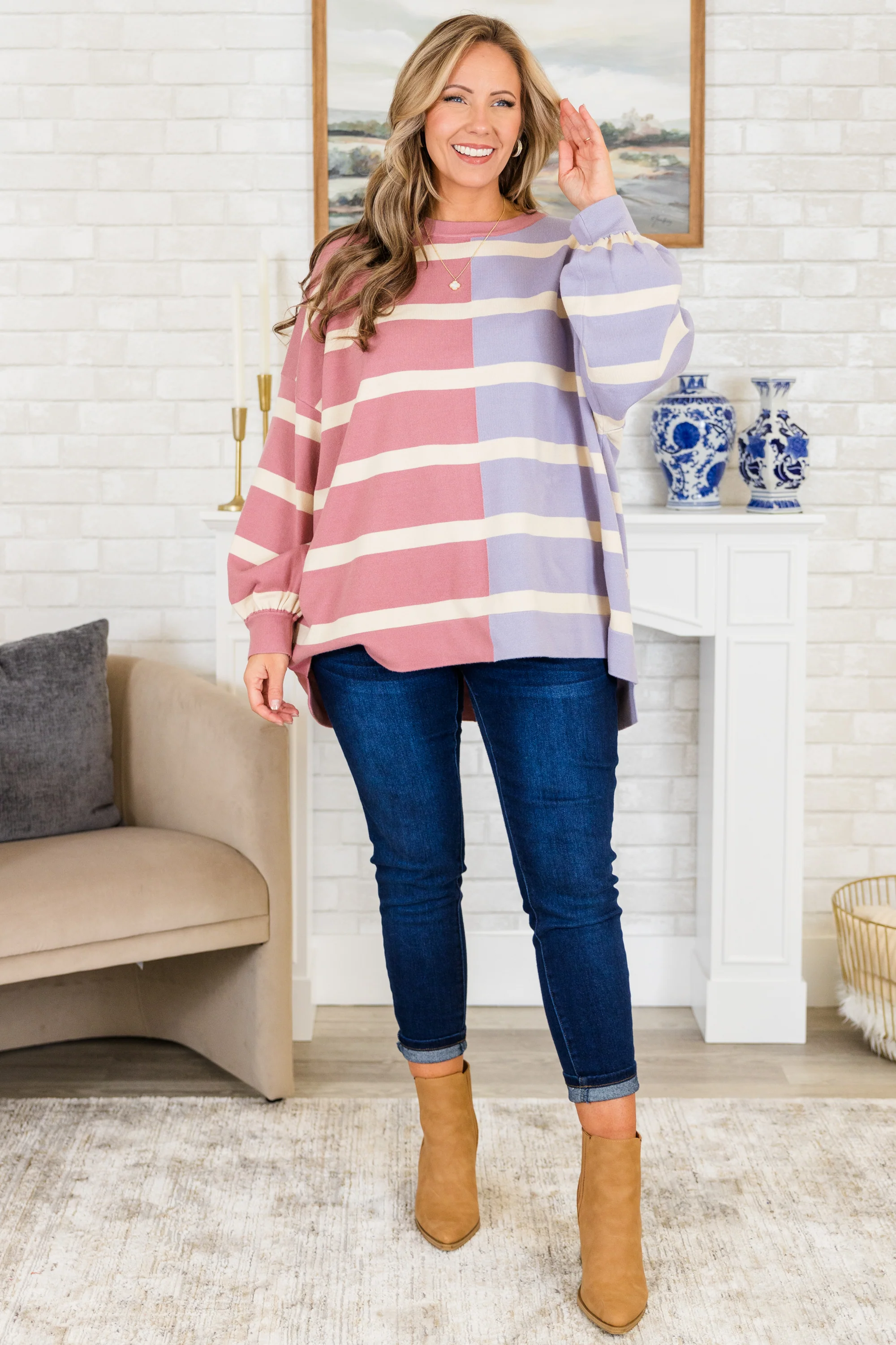 Lucky To Be With You Sweater, Pink/Lilac - Giverhouse