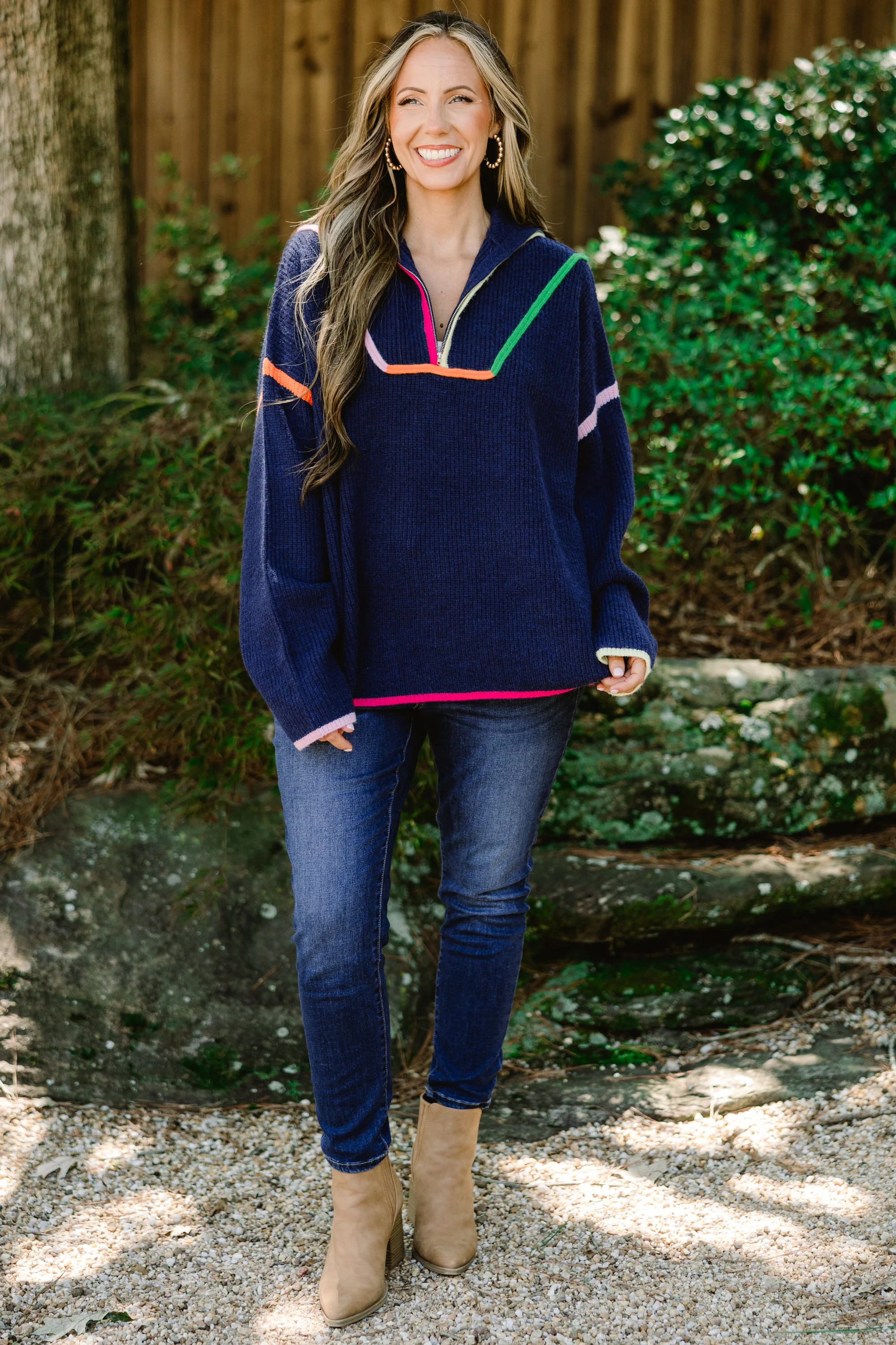 Falling For Fall Sweater, Navy Multi - Giverhouse
