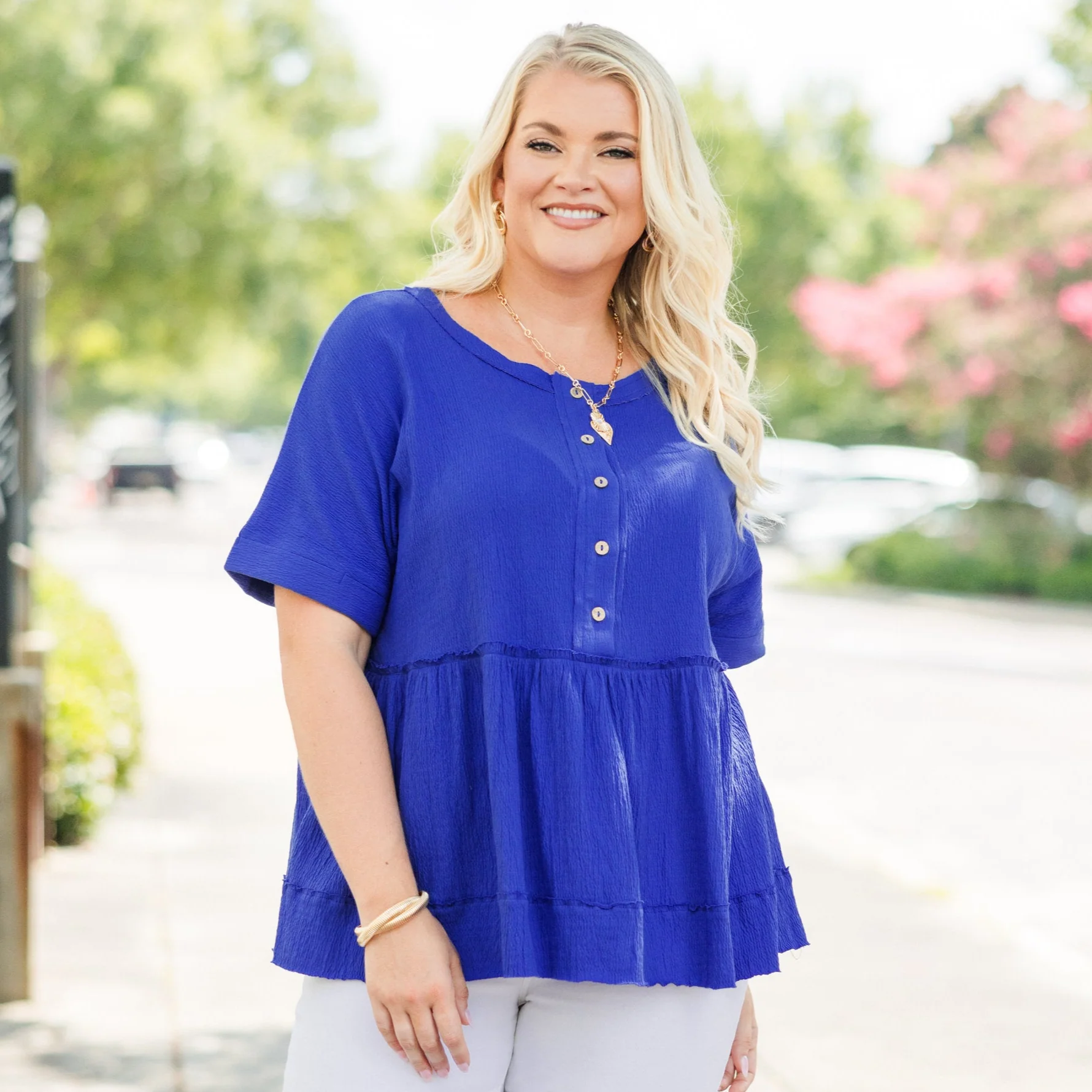 What Should We Do Today Top, Bright Blue - Giverhouse