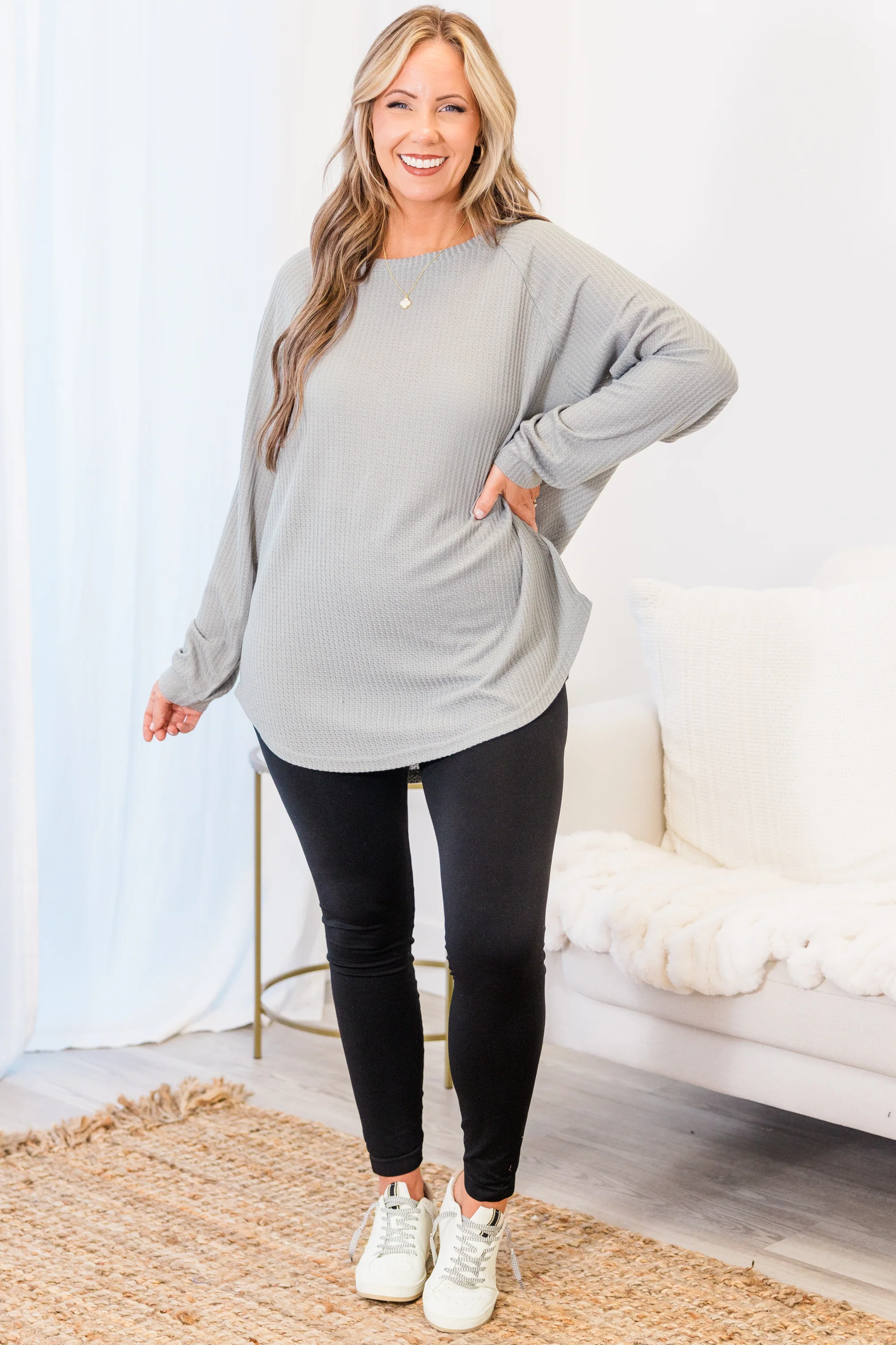 Curved Hem Slouchy Dolman Tunic, Heather Grey Thermal - Giverhouse