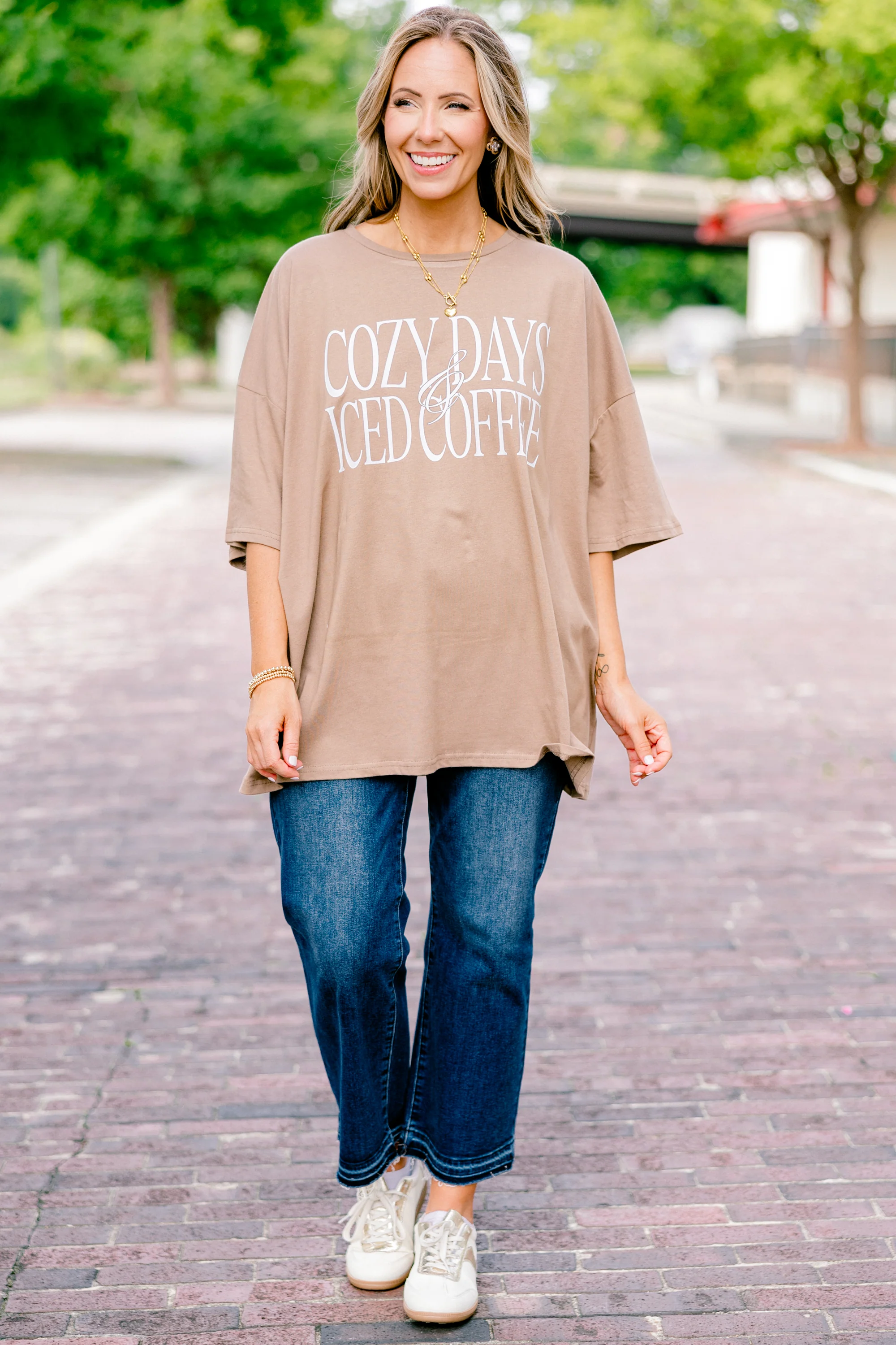 Cozy Days and Iced Coffee Boyfriend Tee, Espresso - Giverhouse
