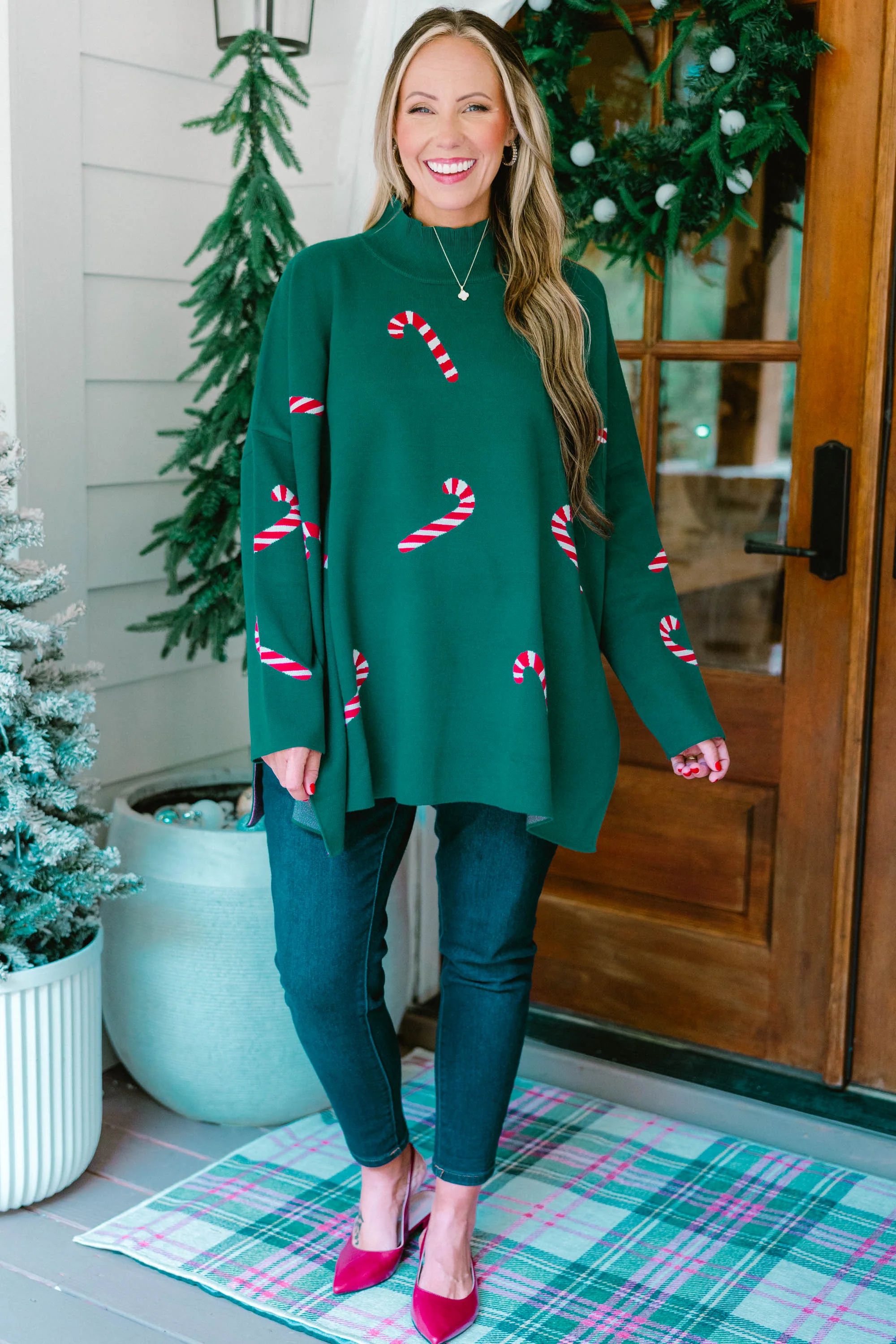 Everything And More Sweater, Green Candy Cane - Giverhouse