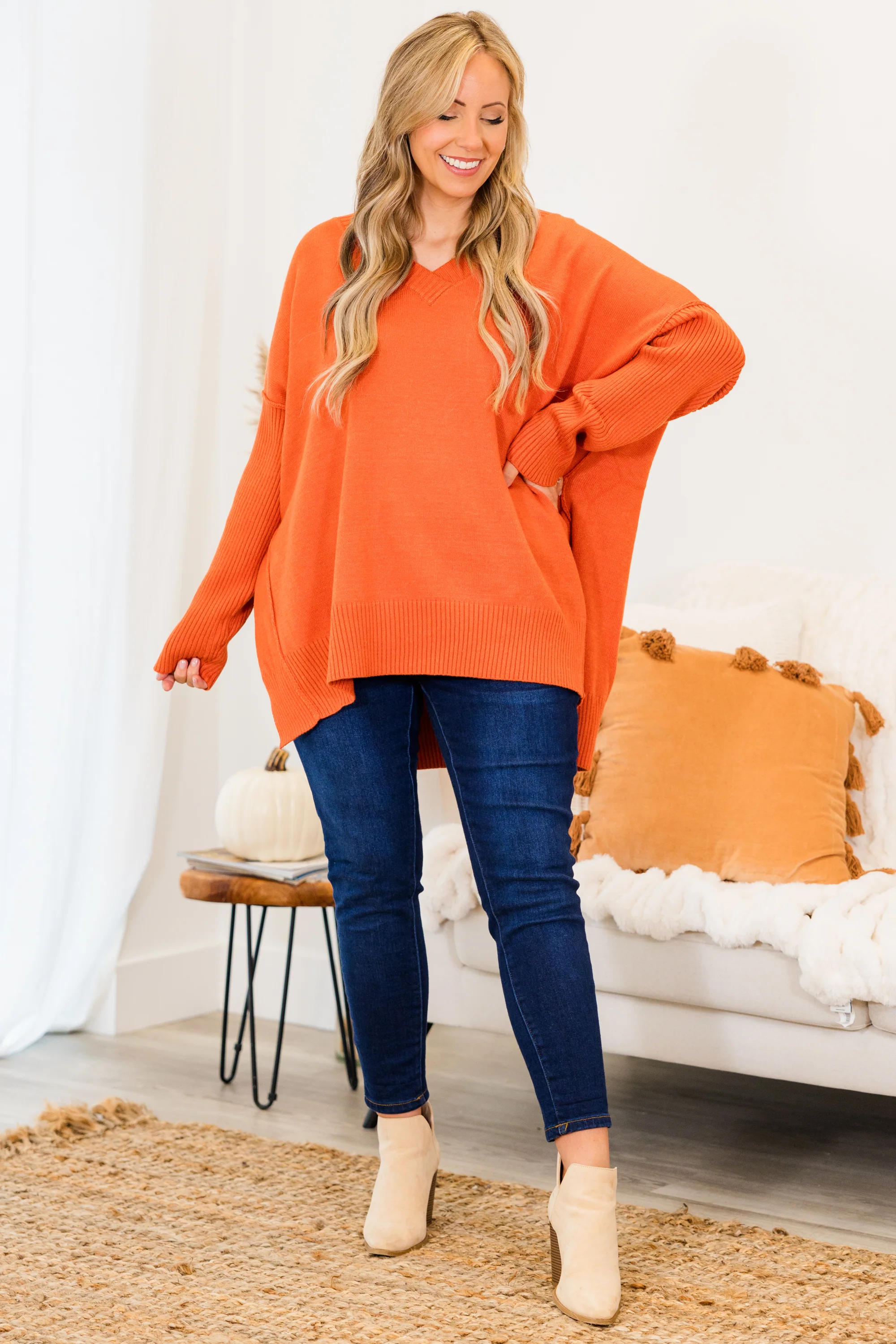 Hayride Harvest Sweater, Rust - Giverhouse