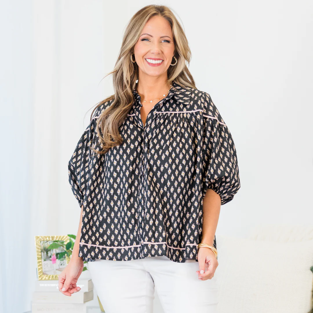 Love Is All Around Blouse, Black/Pink - Giverhouse