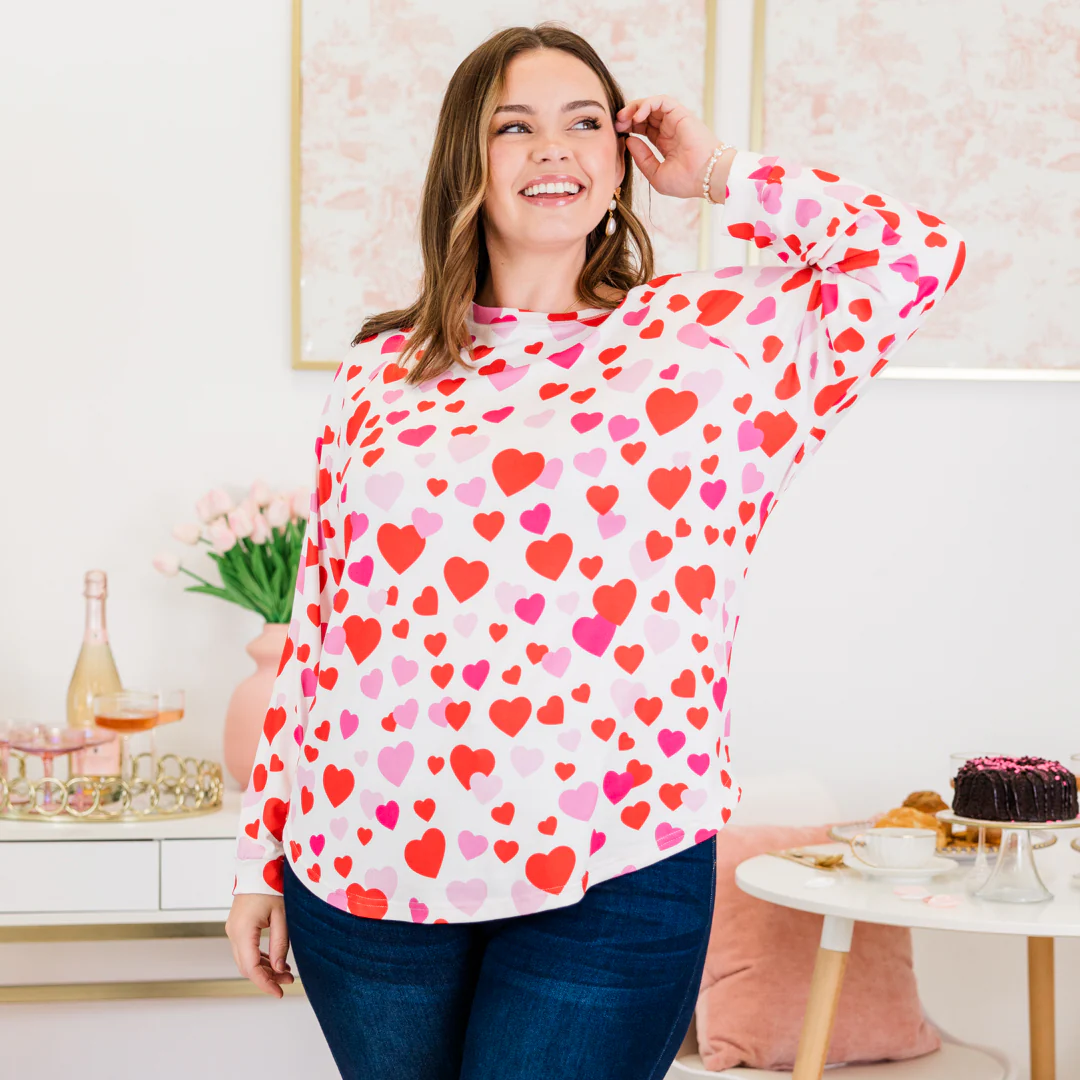 Curved Hem Slouchy Dolman Tunic, Valentine Wishes - Giverhouse