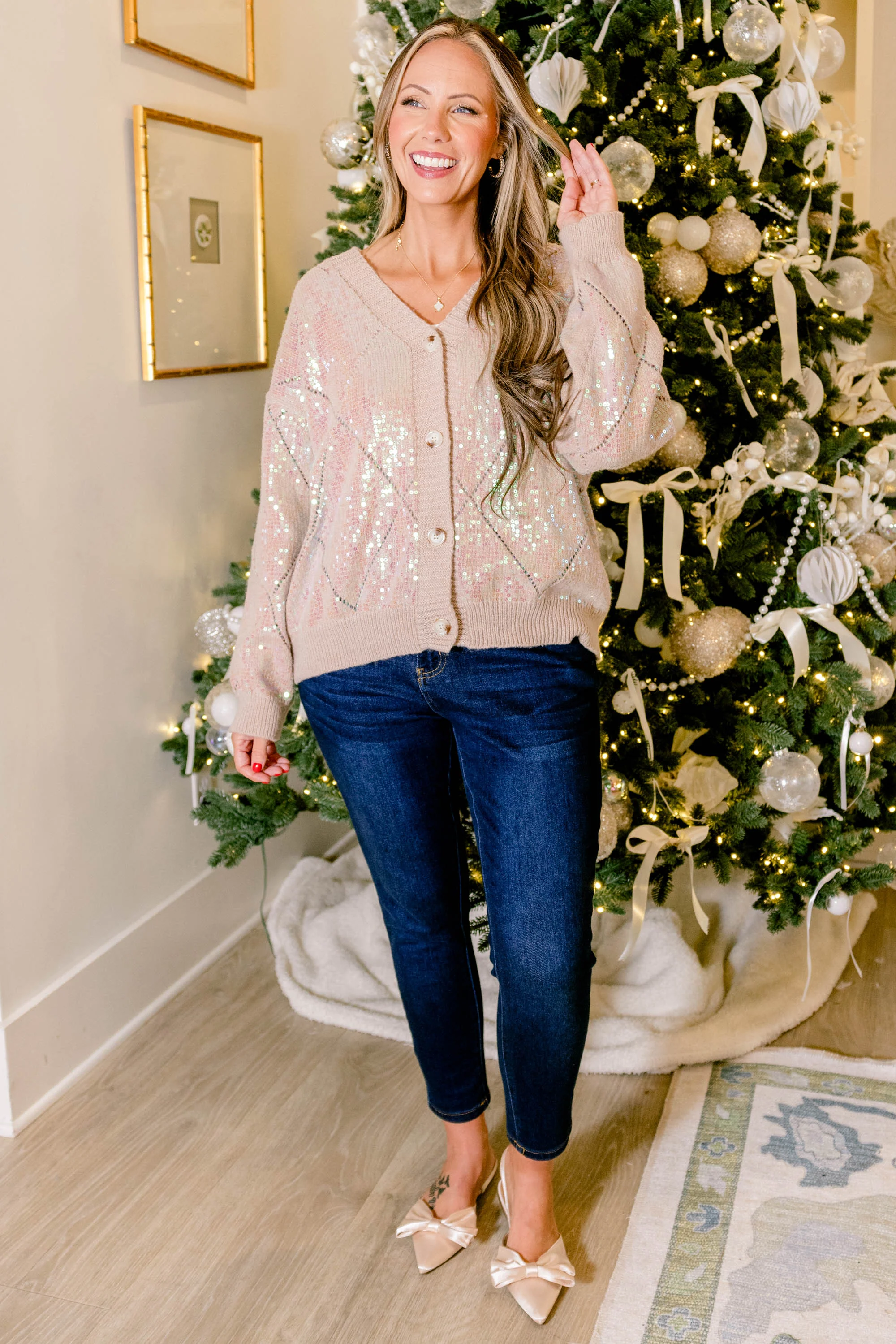 A Look That Lasts Cardigan, Pink Sequin - Giverhouse