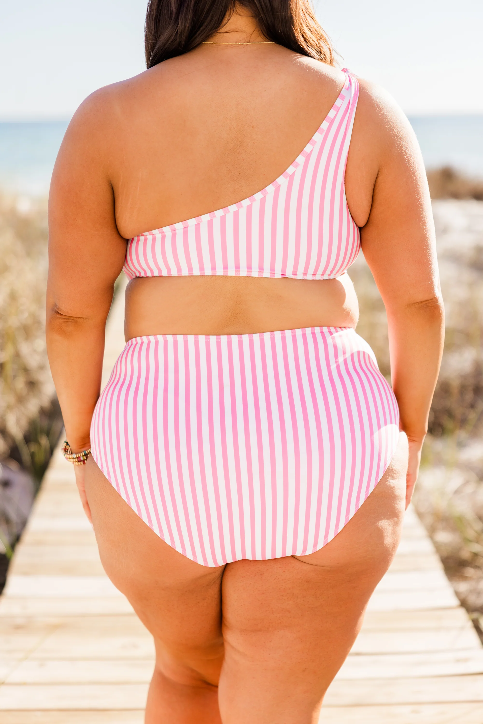Let's Go Watch The Sunset Swim Top, Pink Stripe - Giverhouse