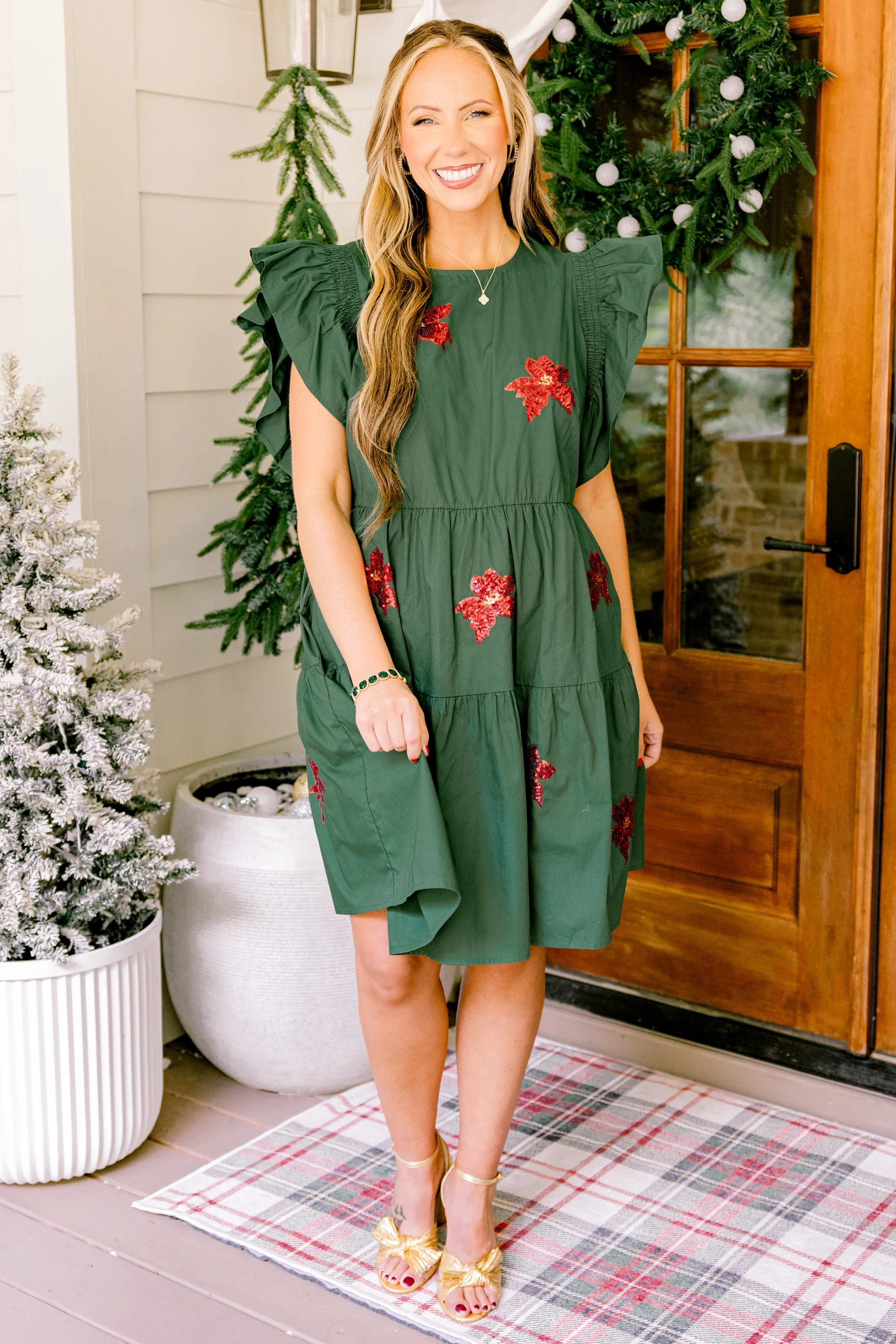 Poinsettia Bloom Dress, Green - Giverhouse