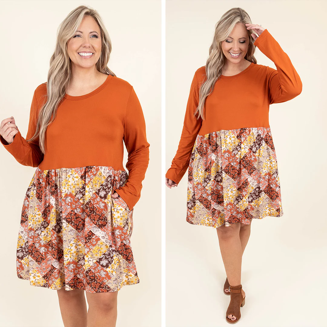 Autumn Fields Dress, Rust/Taupe - Giverhouse