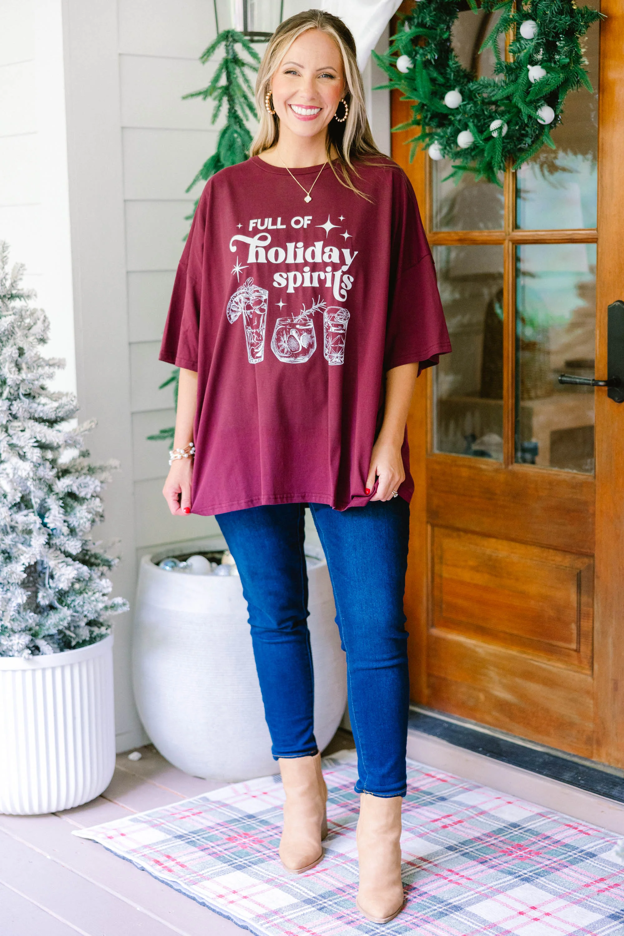 Full of Spirits Boyfriend Tee, Maroon - Giverhouse