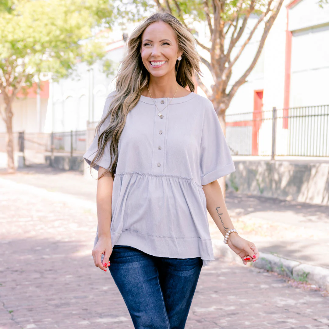 What Should We Do Today Top, Dusty Blue - Giverhouse