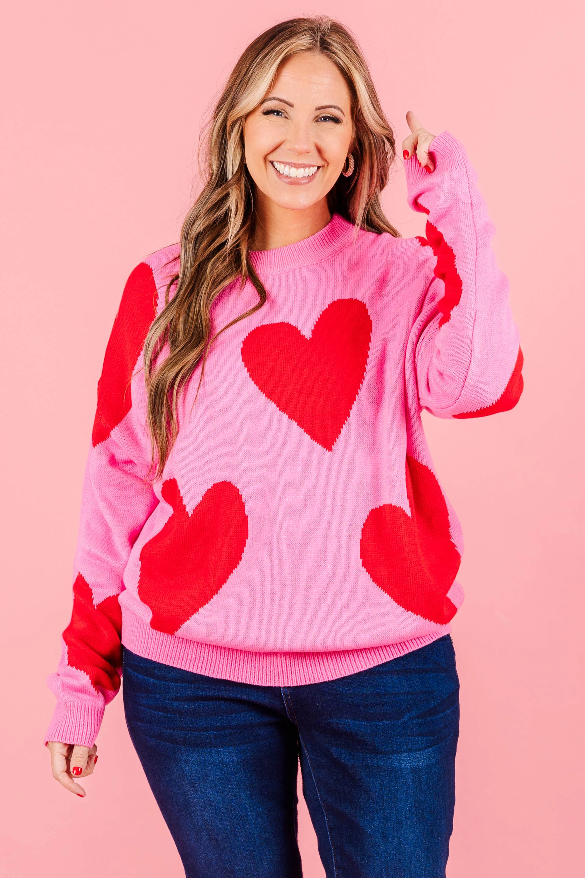 Harmonious Heart Sweater, Pink-Red - Giverhouse