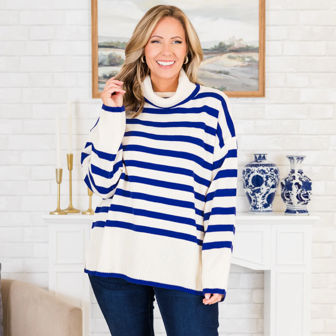 Striped Moments Sweater, Royal - Giverhouse
