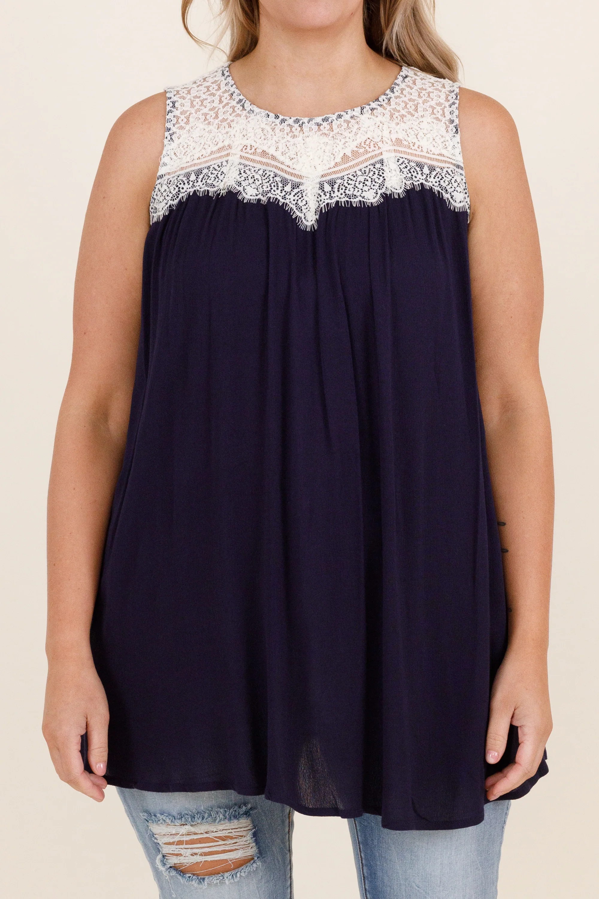 Lace With Love Top, Navy - Giverhouse