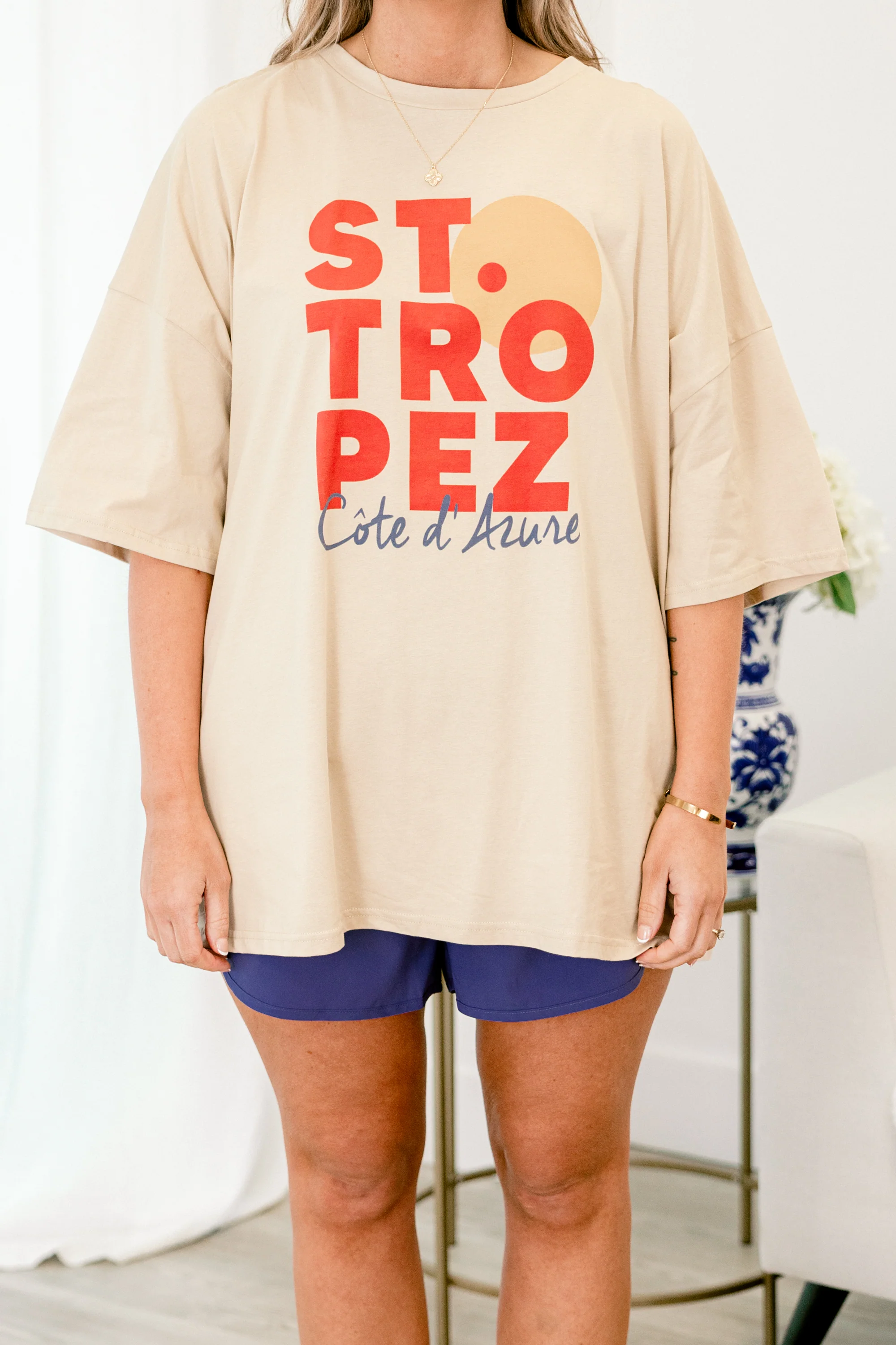 Summer In St. Tropez Boyfriend Tee, Light Mocha - Giverhouse
