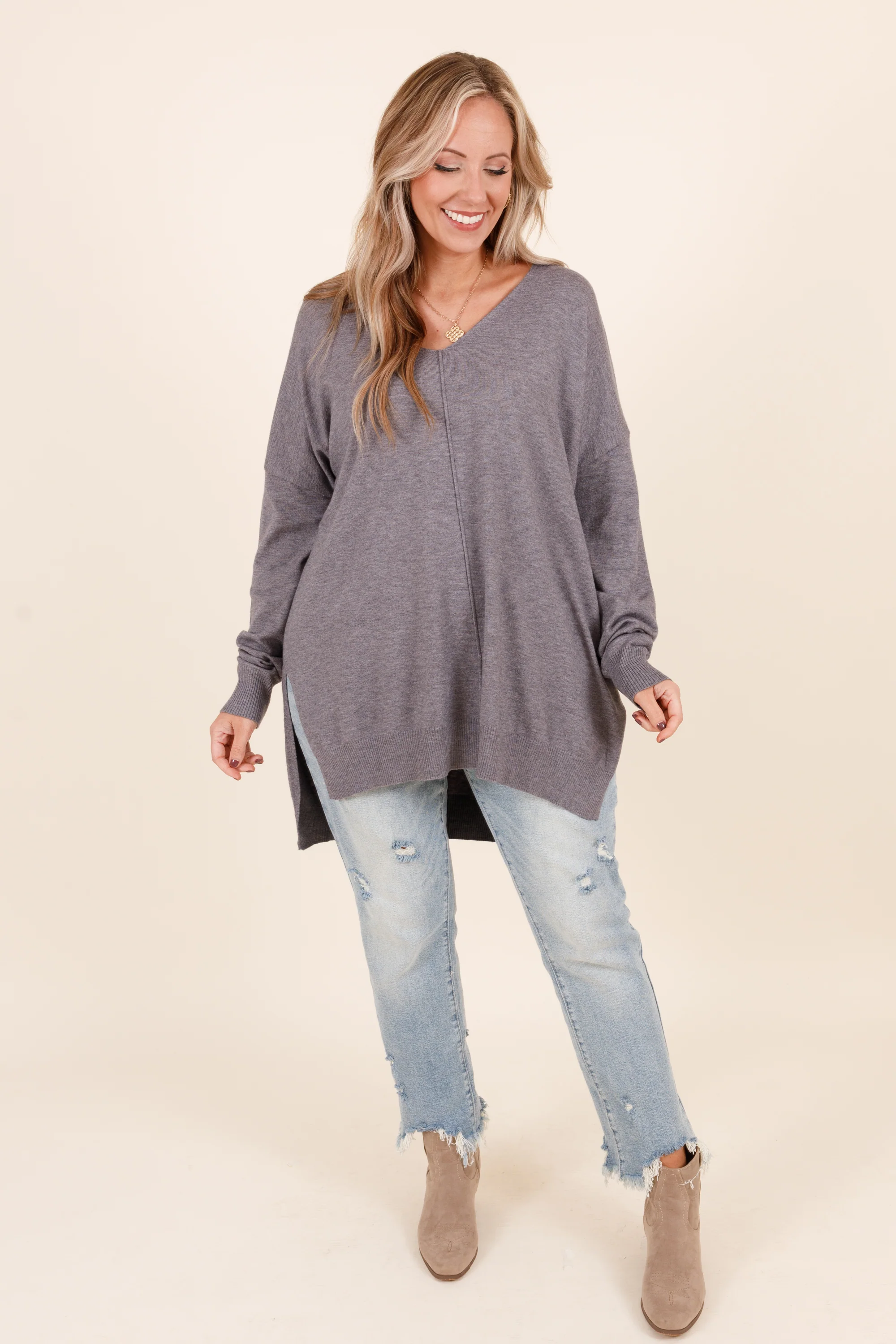 Miss Who I Was Sweater, Heather Gray - Giverhouse