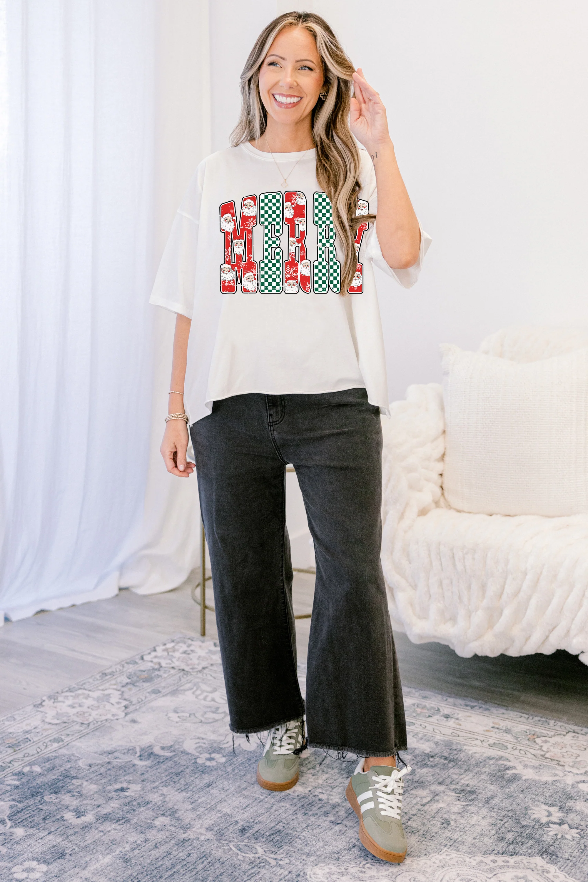 Merry Santa Vintage Wash Tee, White - Giverhouse