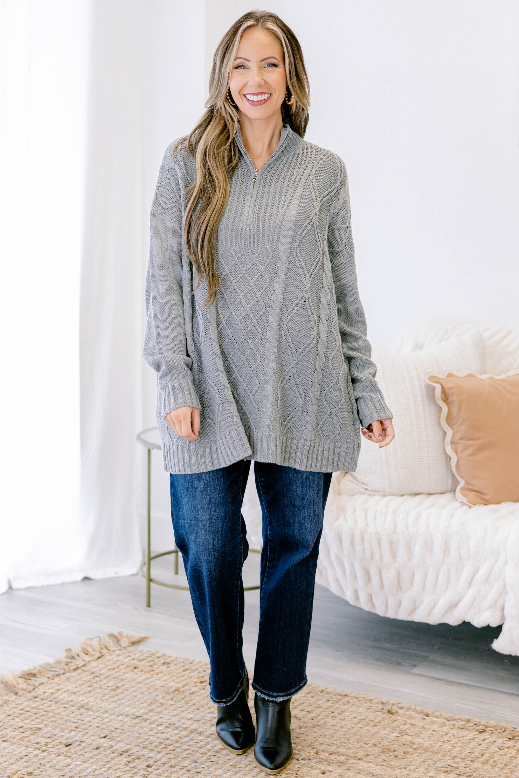 Cable Knit Classic Sweater, Gray - Giverhouse