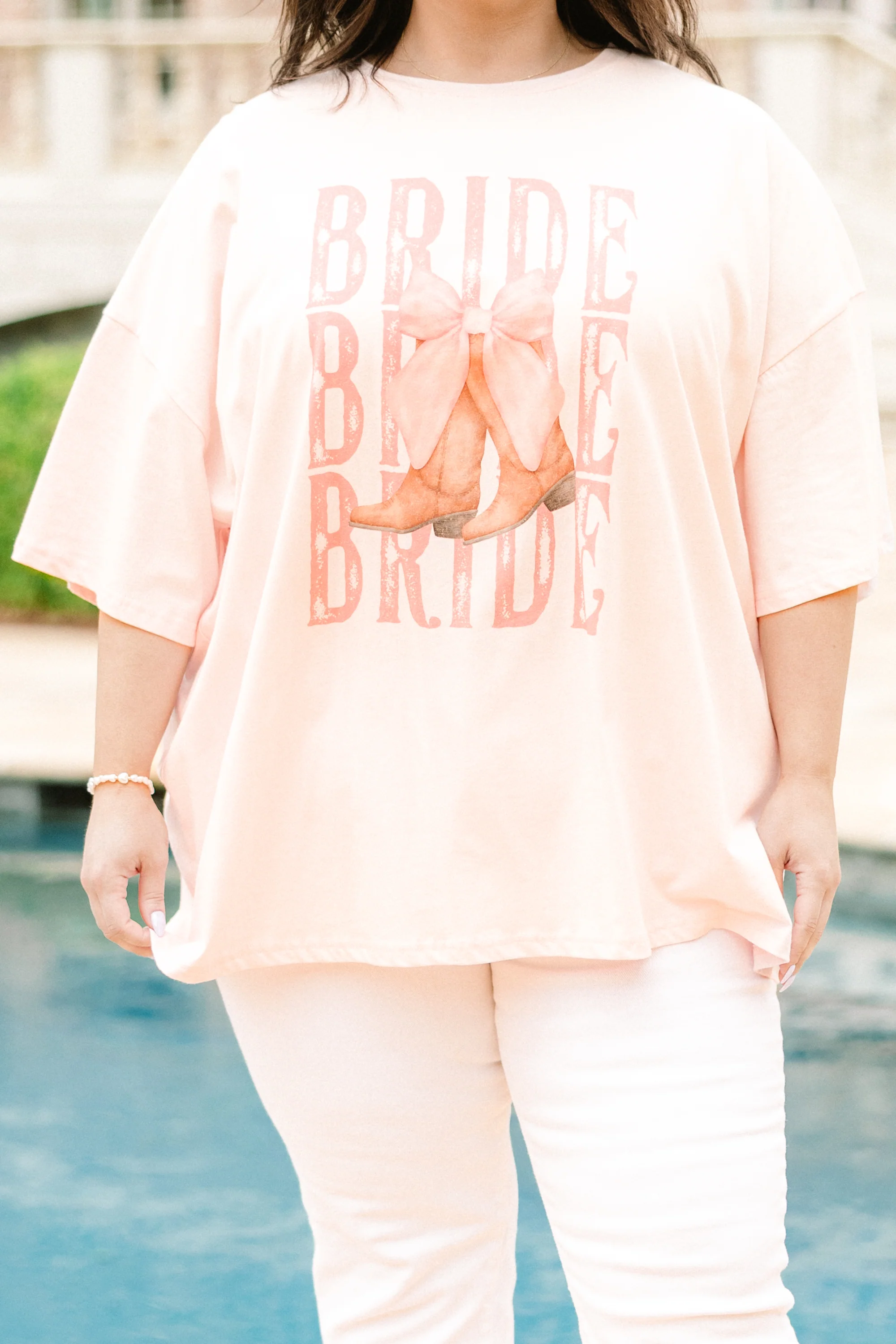 Bridal Boots Boyfriend Tee, Cream Pink - Giverhouse