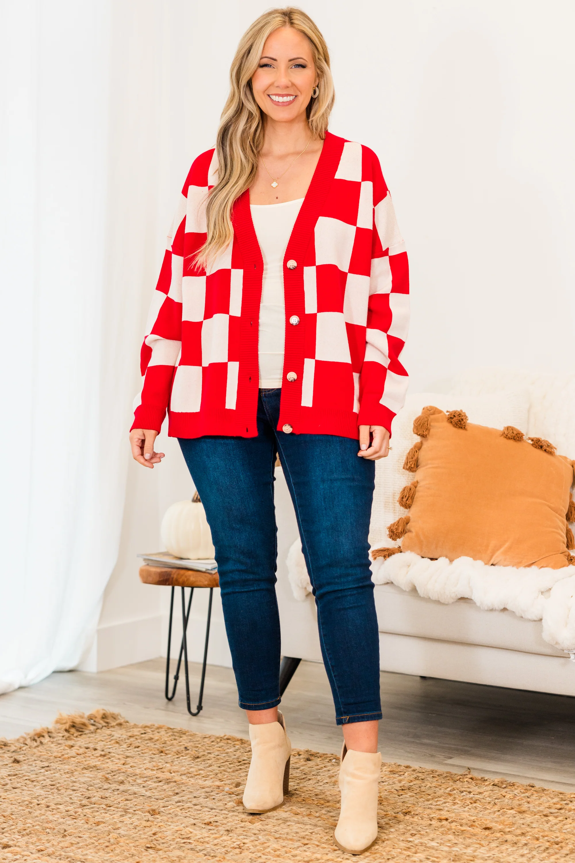Checkmate Babe Cardigan, Red - Giverhouse